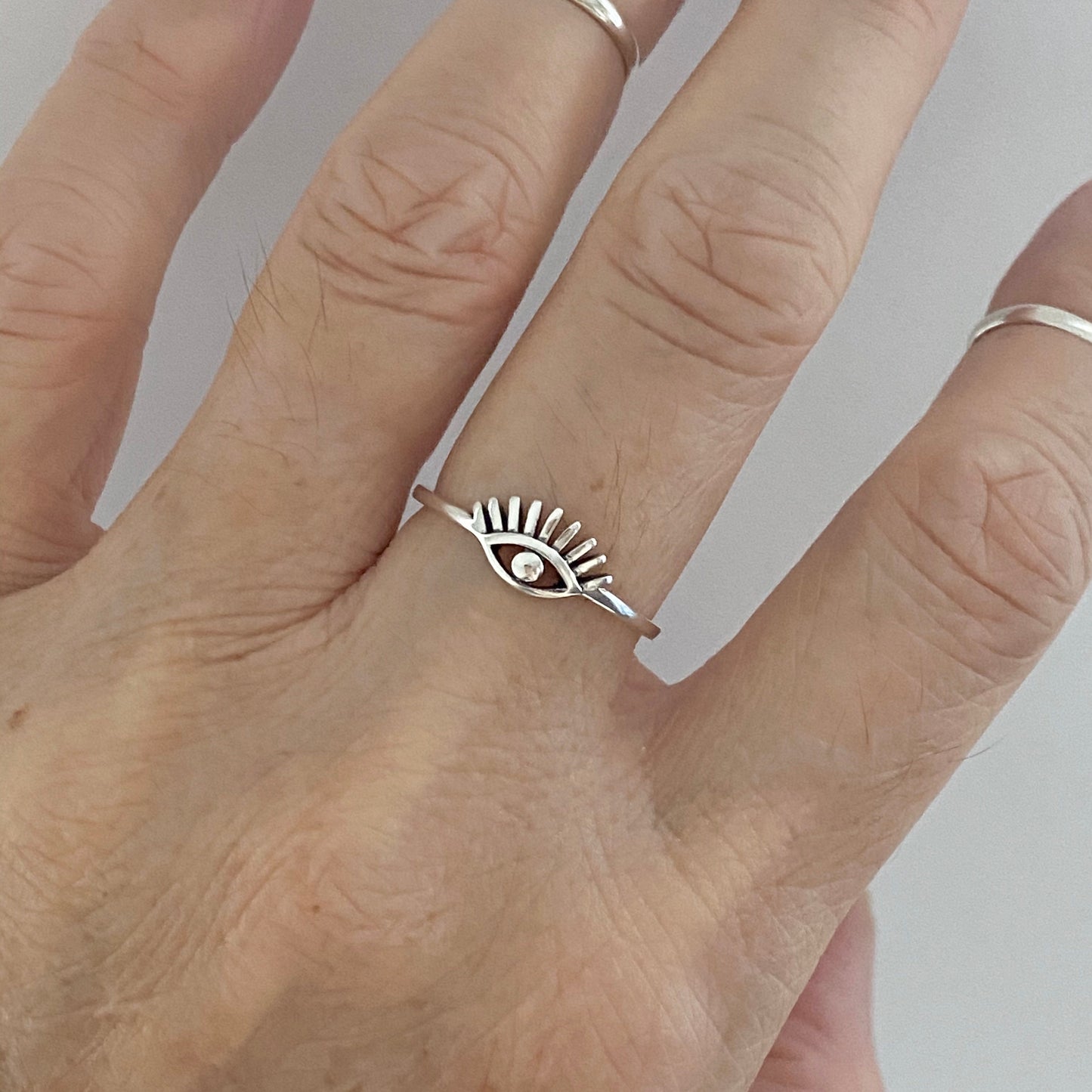 Sterling Silver Eye Ring: Dainty Boho Protector Ring