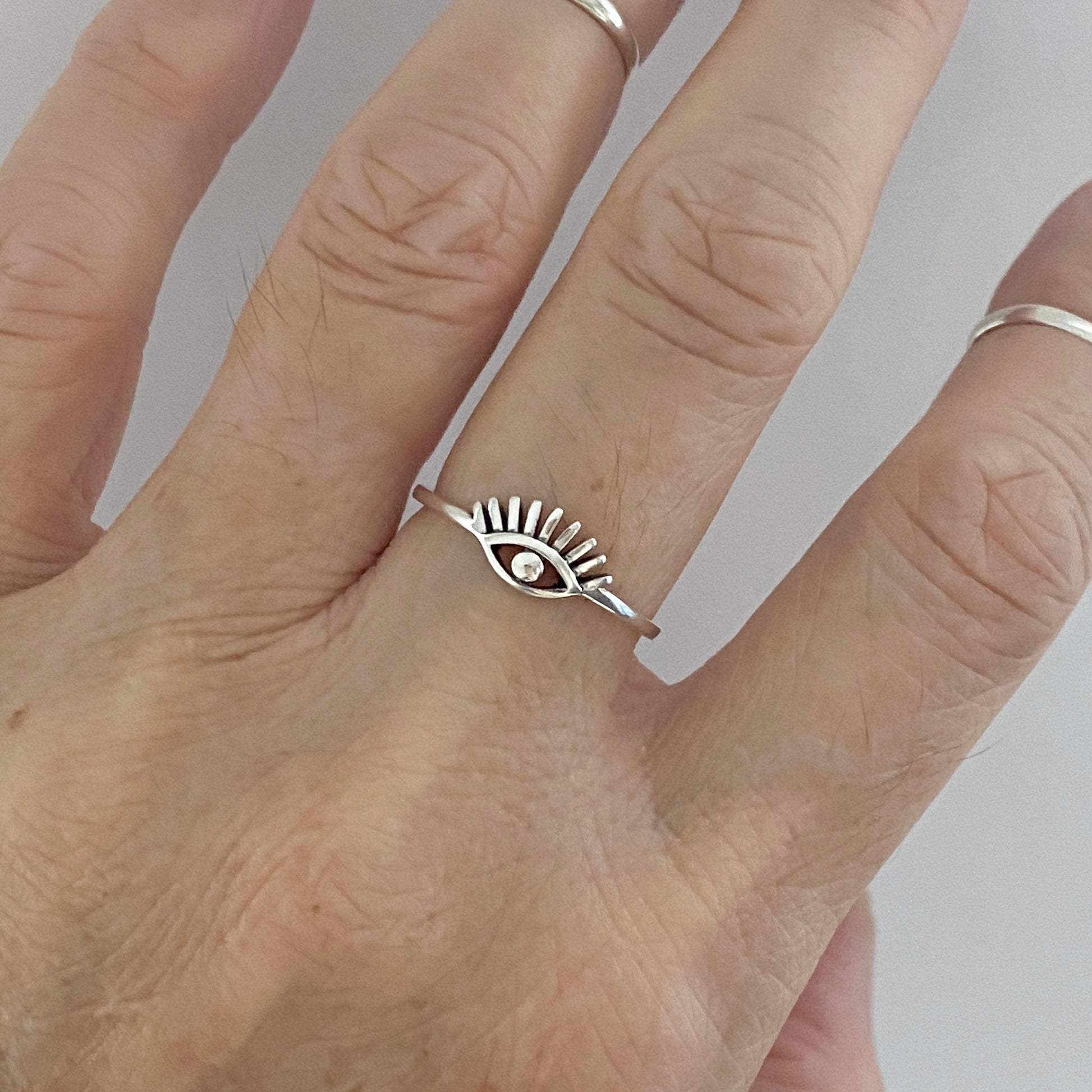 Sterling Silver Eye Ring: Dainty Boho Protector Ring