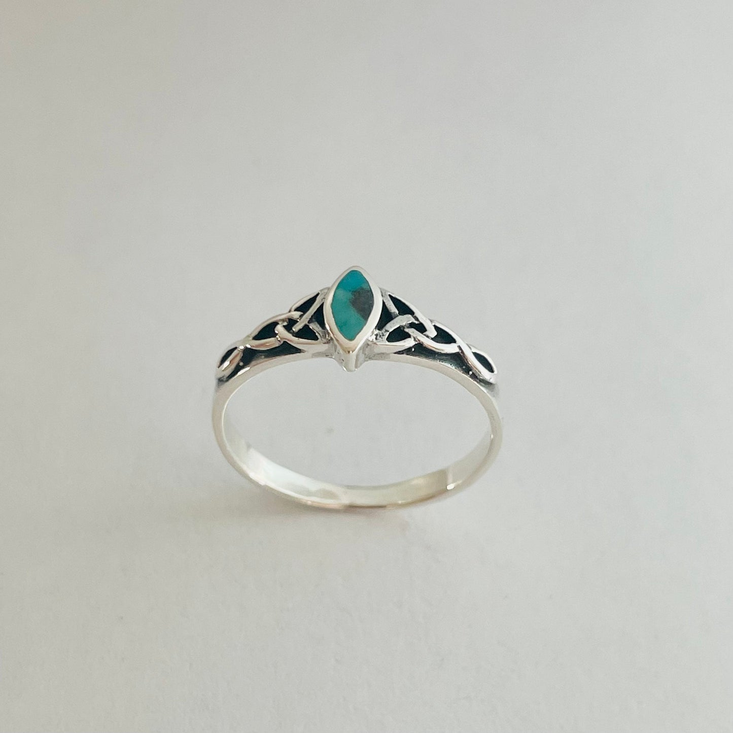 Sterling Silver Marquis Shape Genuine Turquoise with Celtic Ring, Strength and Empowerment, Boho, Turquoise, Statement Ring