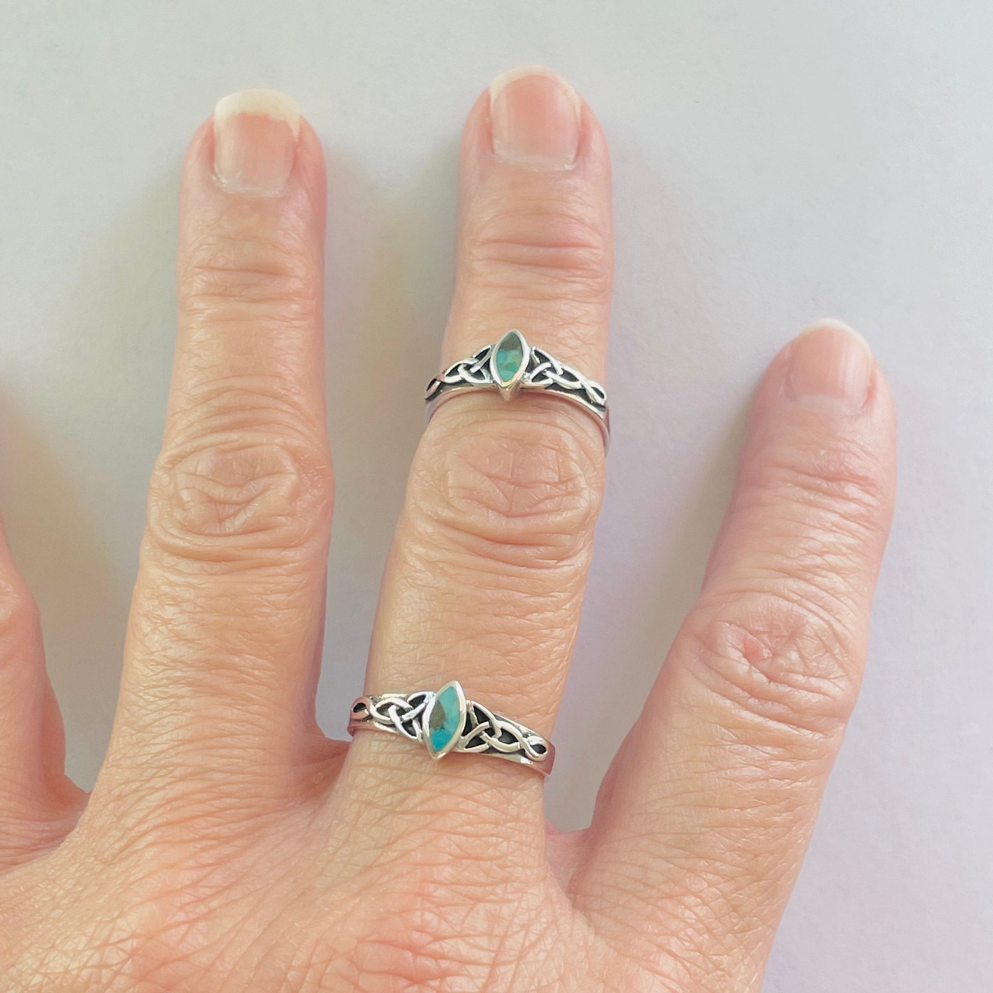 Sterling Silver Marquis Shape Genuine Turquoise with Celtic Ring, Strength and Empowerment, Boho, Turquoise, Statement Ring