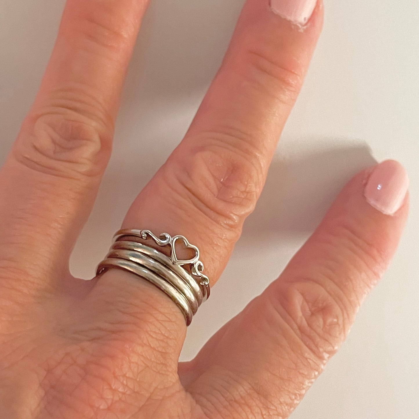 Dainty Sterling Silver Heart Ring: Swirl Design