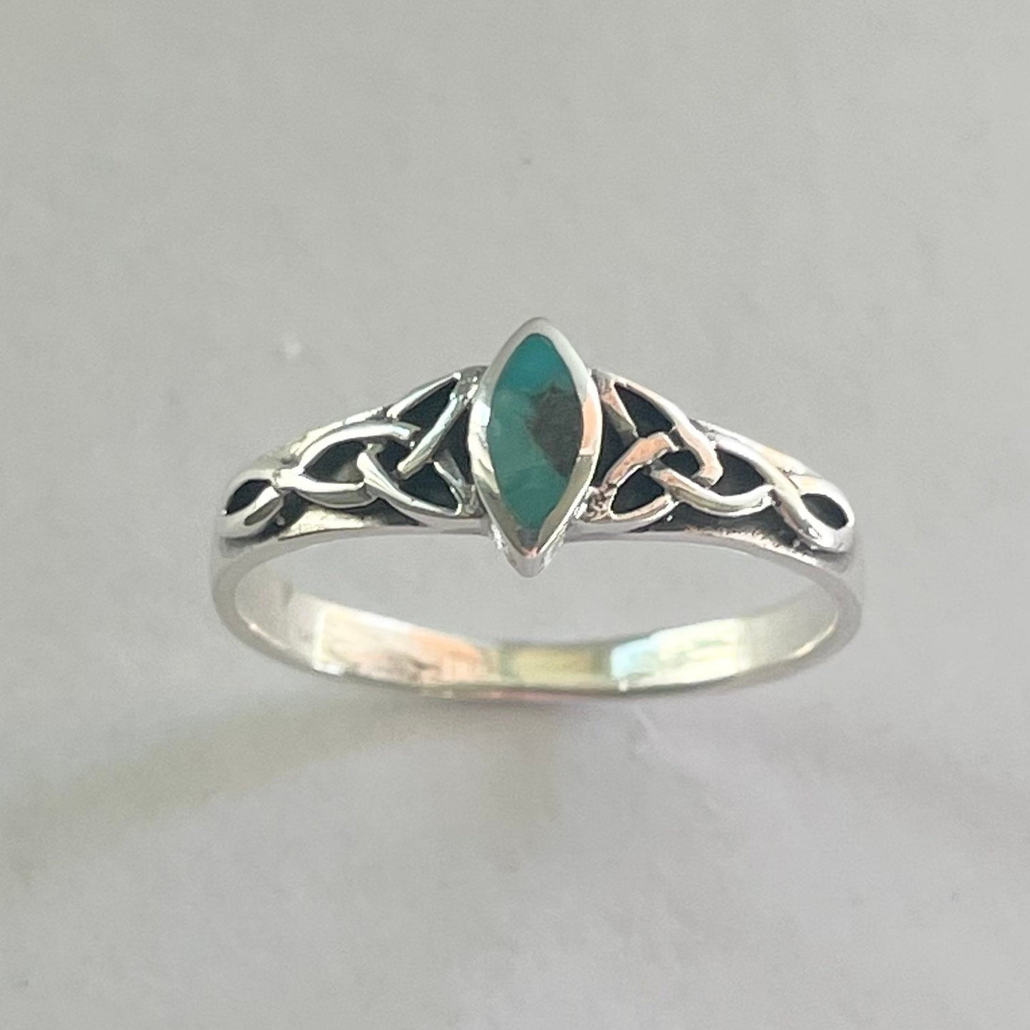 Sterling Silver Marquis Shape Genuine Turquoise with Celtic Ring, Strength and Empowerment, Boho, Turquoise, Statement Ring