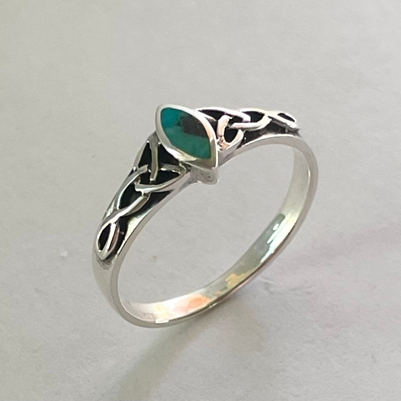 Sterling Silver Marquis Shape Genuine Turquoise with Celtic Ring, Strength and Empowerment, Boho, Turquoise, Statement Ring