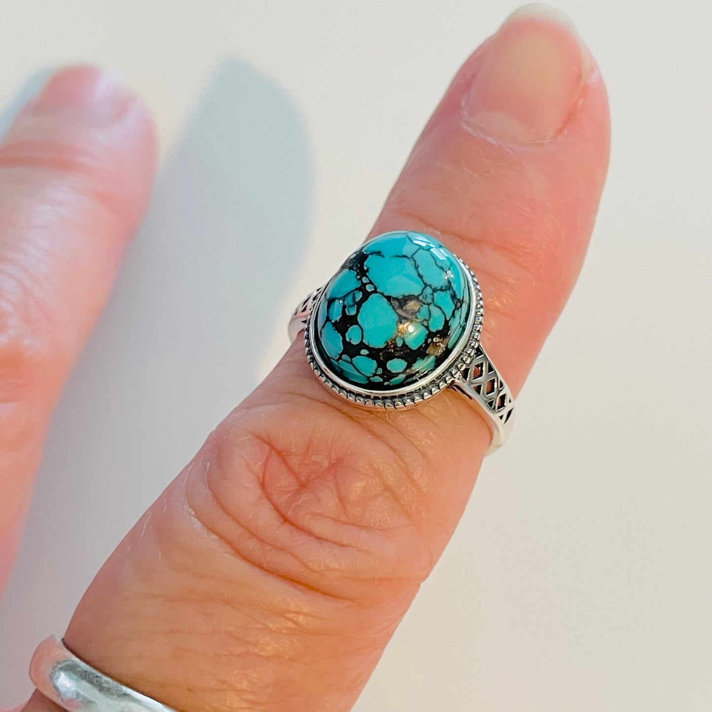 Sterling Silver Turquoise Ring Different Side Patterns / Styles, Promise Ring, Boho Ring, Statement Ring, Bail Style, Silver Turquoise Ring.