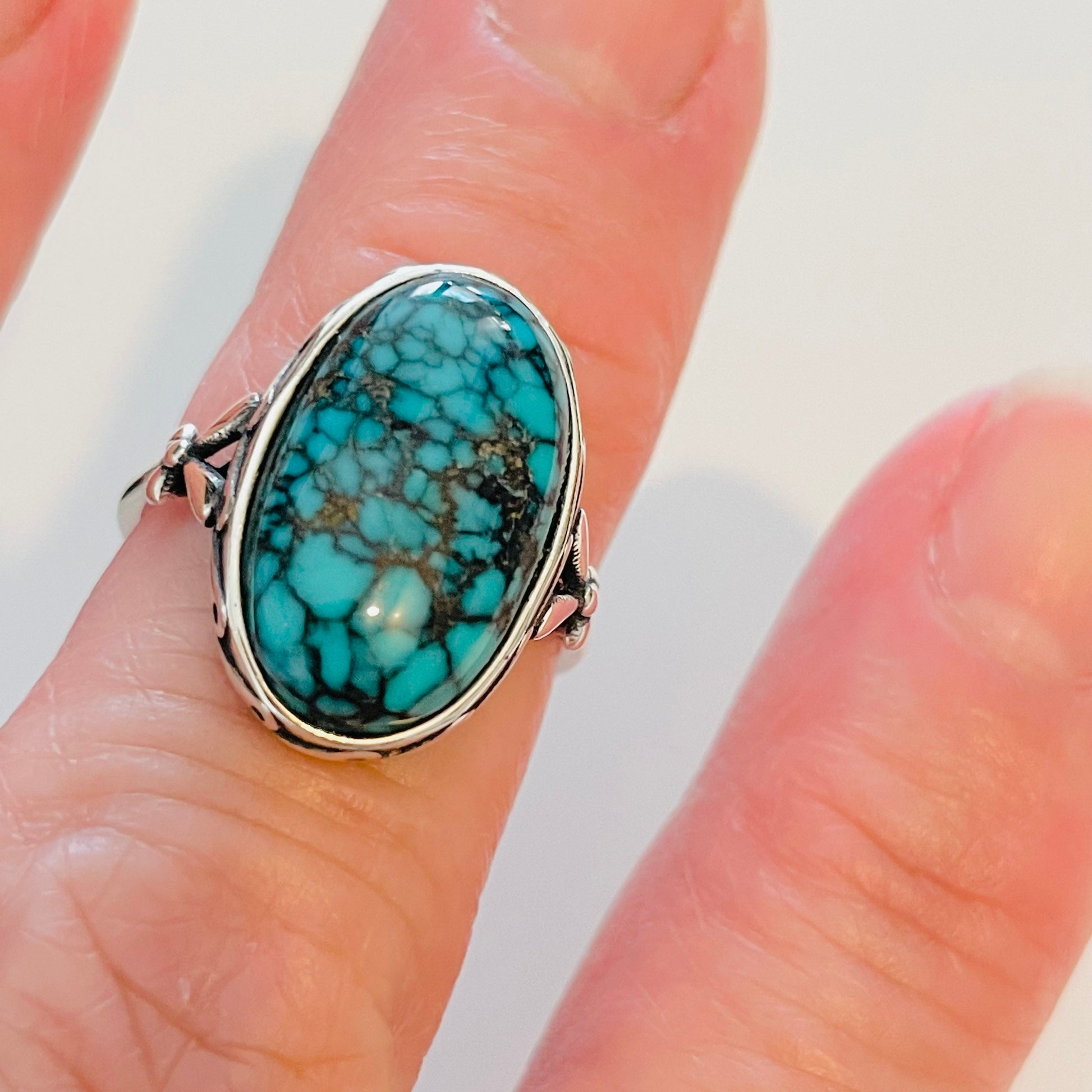 Sterling Silver Raw Turquoise Ring: Boho Promise Statement Ring