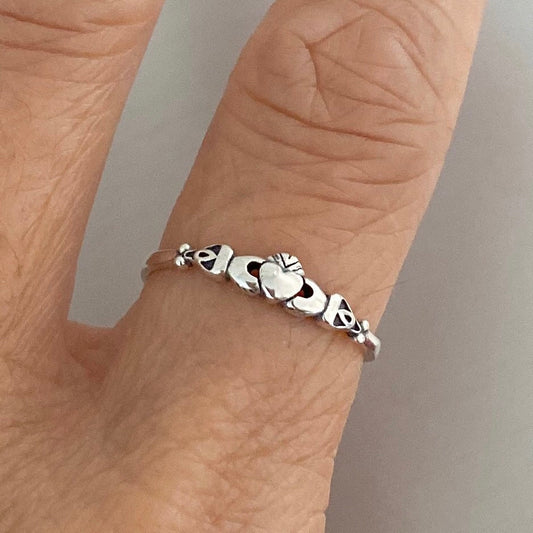 Sterling Silver Dainty Irish Claddagh Ring, Silver Irish Ring, Heart Toe Ring, Silver Claddagh Ring, Loyalty Ring, Silver Friendship Ring.