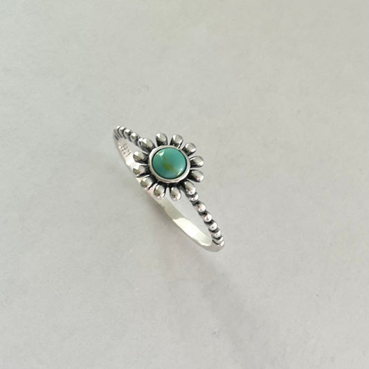 Sterling Silver Daisy Flower Simulated Turquoise Ring, Dainty Daisy Ring, Silver Flower Ring, Silver Turquoise Ring, Boho Ring, Flower Ring