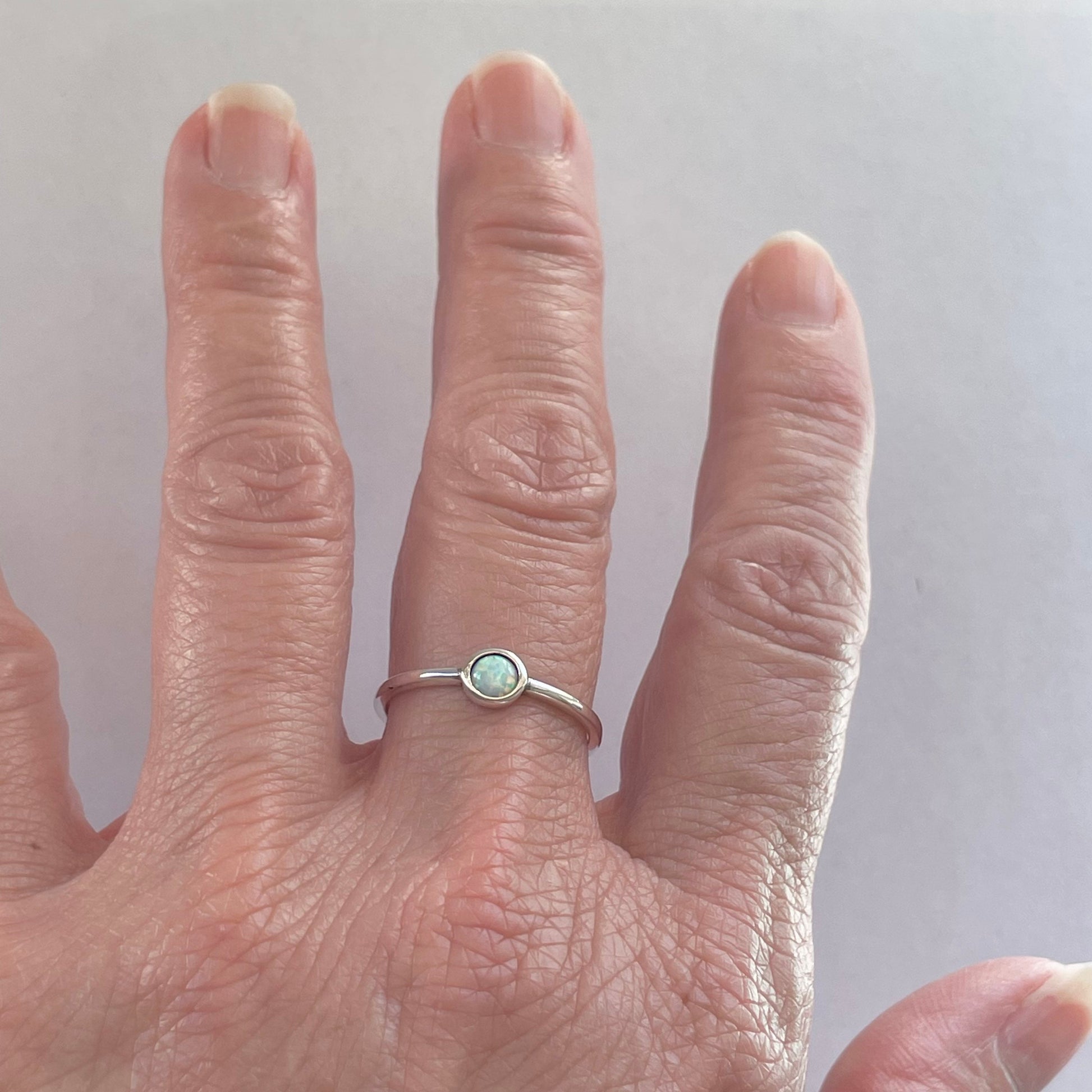Sterling Silver Lab Opal Full Moon Ring: Dainty Boho Style