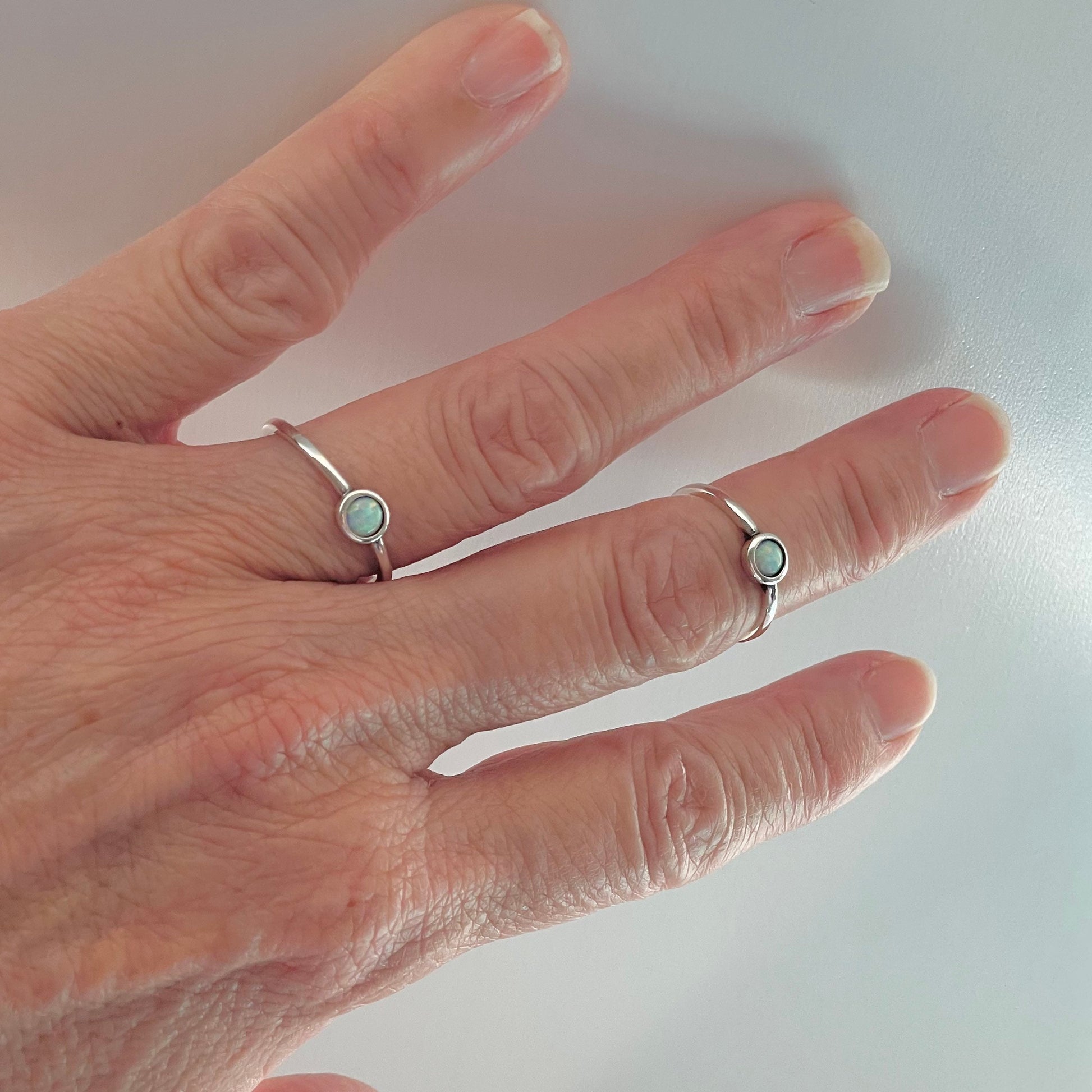 Sterling Silver Lab Opal Full Moon Ring: Dainty Boho Style