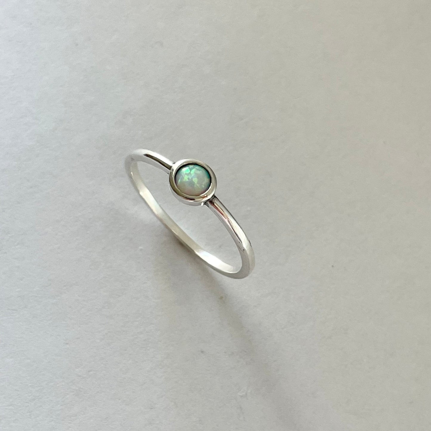 Sterling Silver White Lab Opal Full Moon Ring, Silver Ring, Moon Ring, Dainty Ring, Opal Ring, Boho Ring, Promise