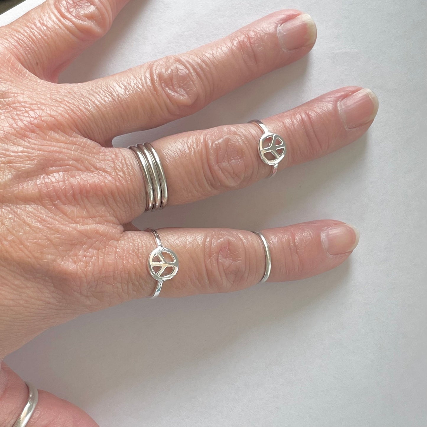Dainty Sterling Silver Peace Sign Ring: Hippie Jewelry