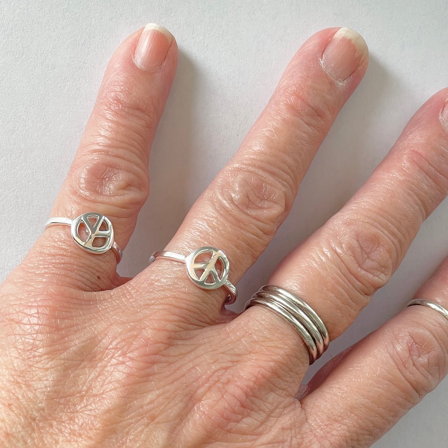 Dainty Sterling Silver Peace Sign Ring: Hippie Jewelry