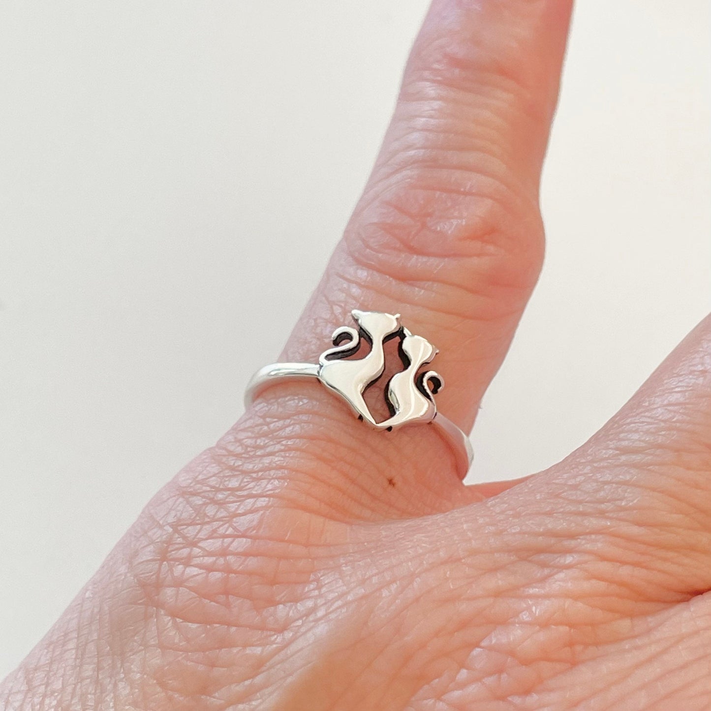 Sterling Silver Cats Ring, Mother Daughter Cats Ring, Father Daughter or Son Cats Ring, Cats Lover Ring, Kitty Ring, Silver Cats Ring