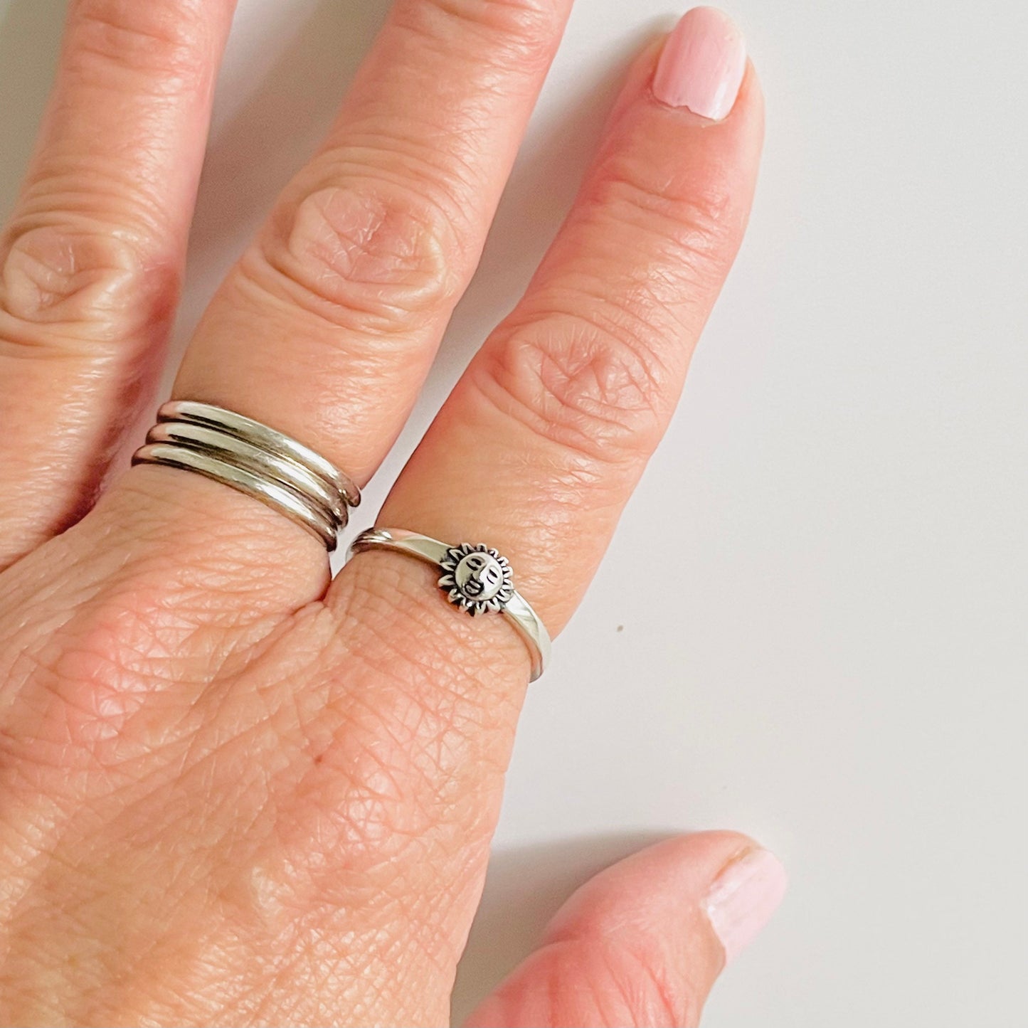 Sterling Silver Sun Face Ring: Celestial Sunshine Jewelry