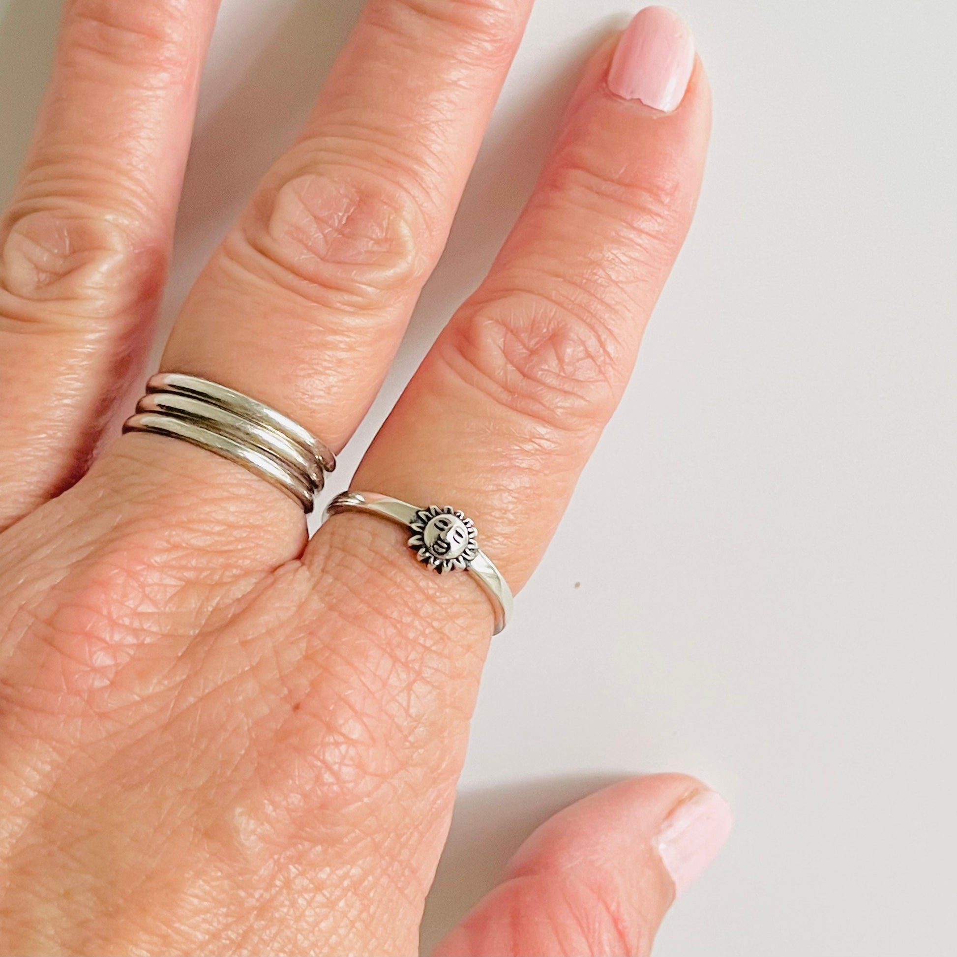 Sterling Silver Sun Face Ring: Celestial Sunshine Jewelry