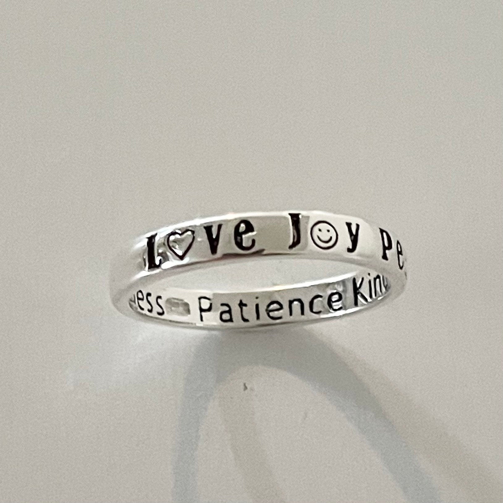 Sterling Silver Peace Love Joy Ring and Inside Band Faithfulness Patience Kindness Goodness, Love Ring, Silver Ring, Heart Ring, Boho Ring