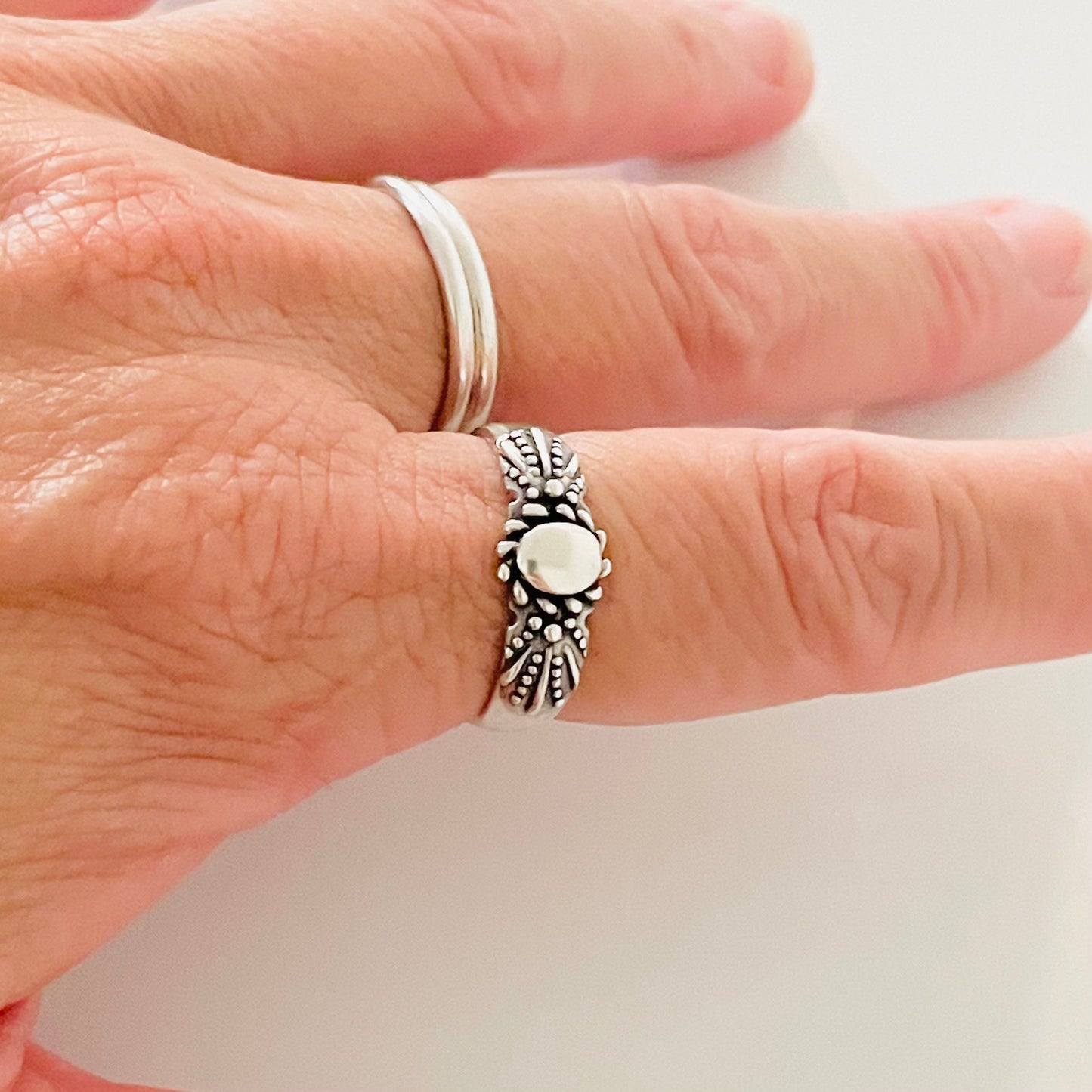 Oxidized Sterling Silver Sun and Flower Ring: Celestial Boho Jewelry