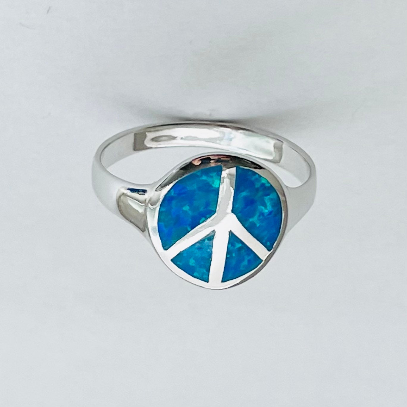 Blue Opal Peace Sign Sterling Silver Ring, Hippie Ring, Peace Ring, Opal Ring, Love Ring, Peace Sign Ring, Silver Ring, Religious Ring