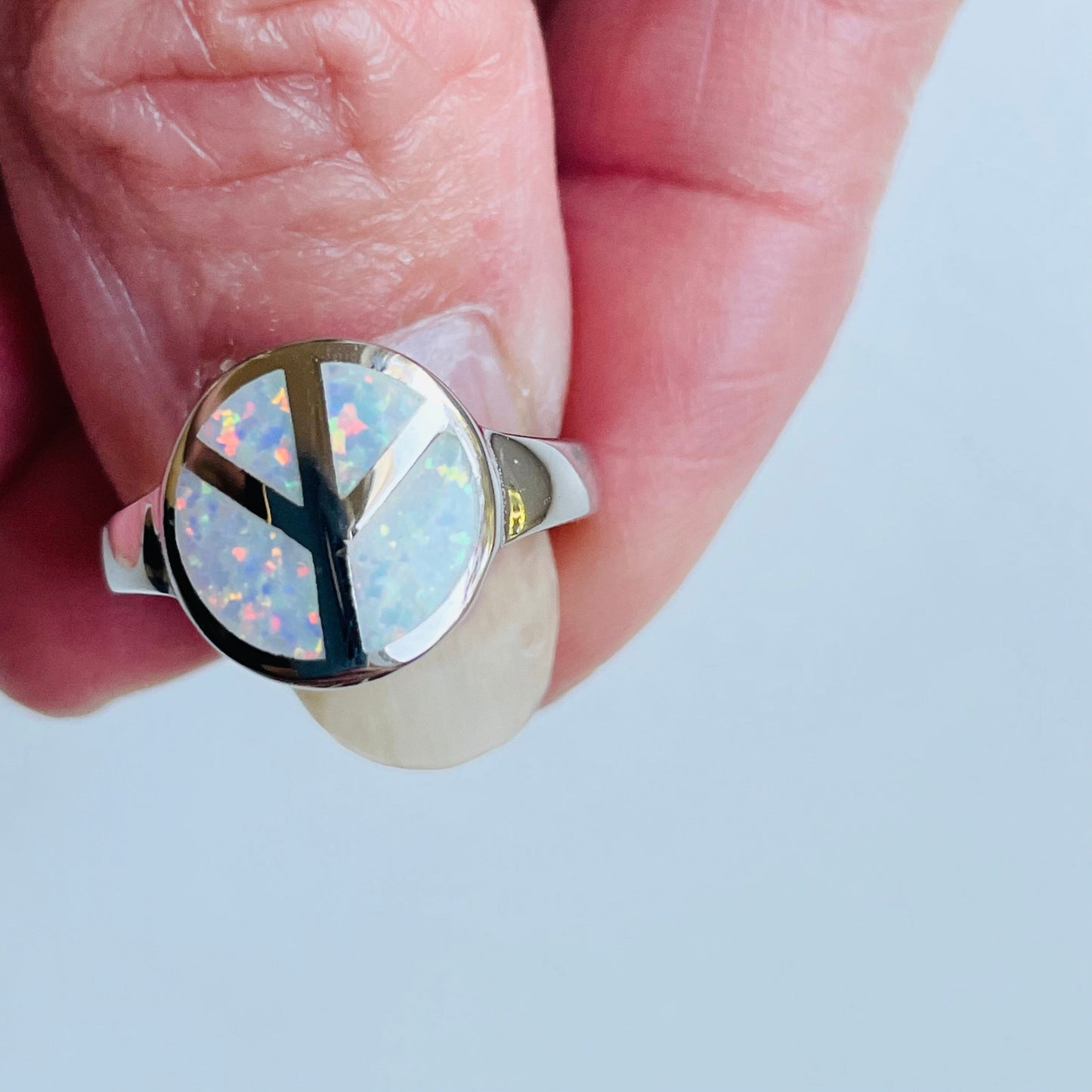 Fire Opal Peace Sign Ring: Sterling Silver Hippie Jewelry