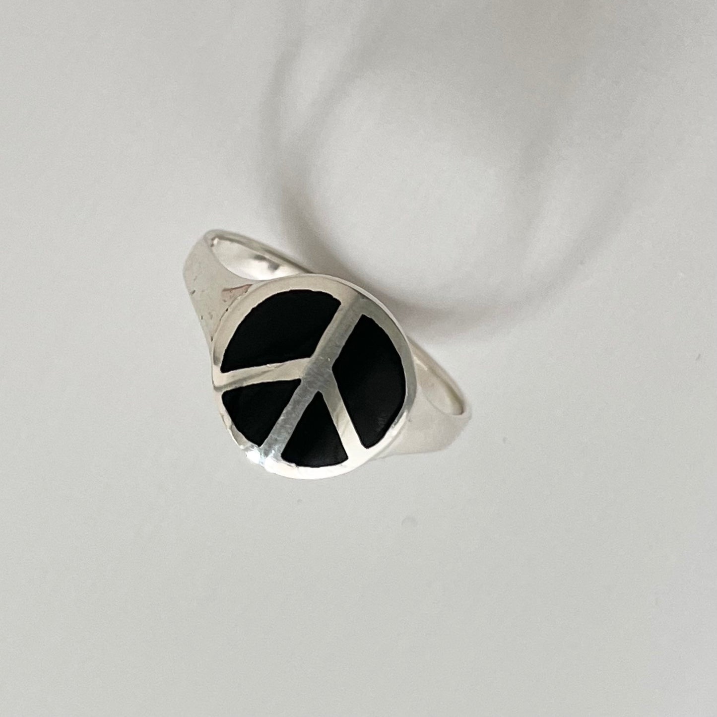 Sterling Silver Black Agate Peace Sign Ring, Silver Hippie Ring, Love Silver Ring, Peace Silver Ring, Silver Black Onyx Ring, Religious Ring