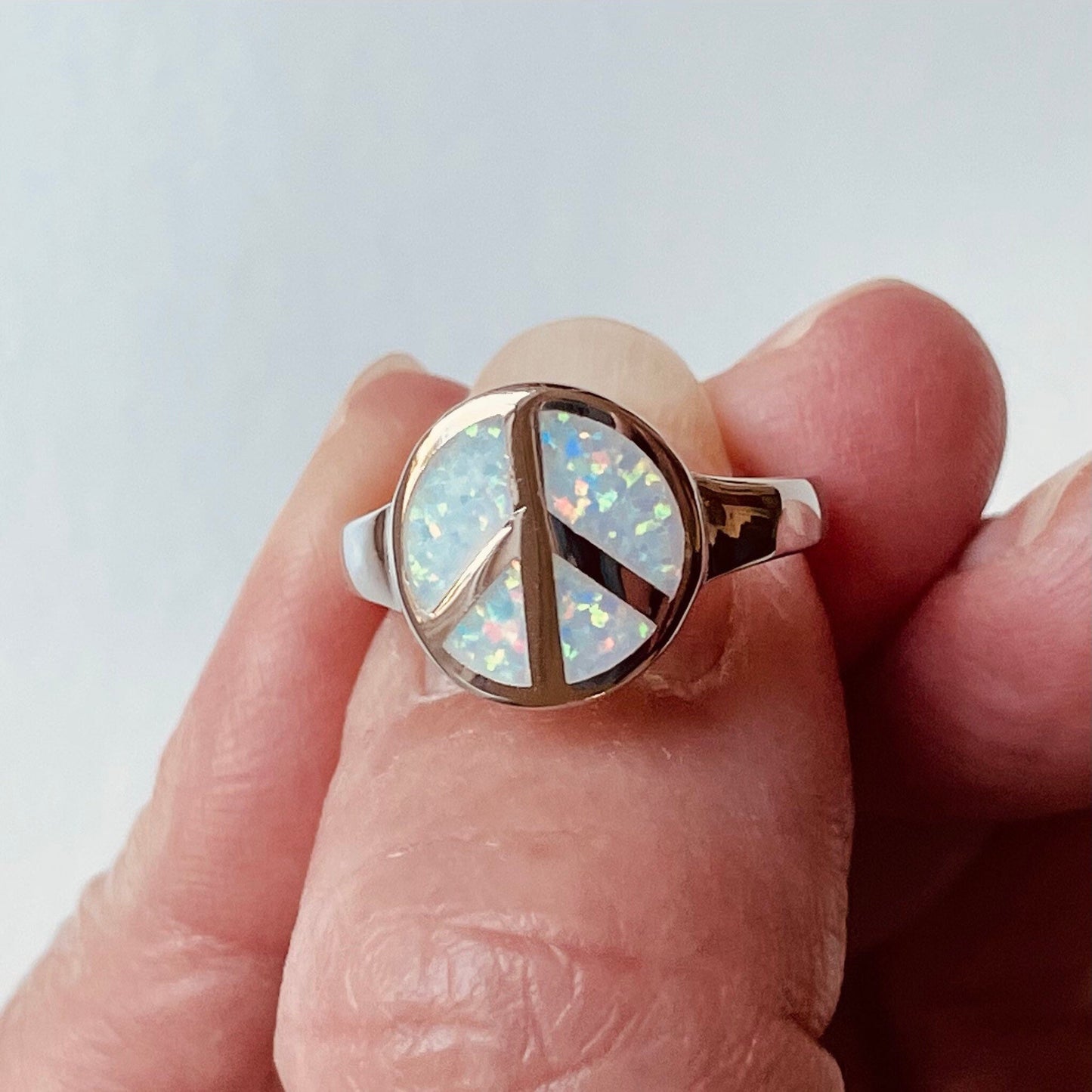 Fire Opal Peace Sign Sterling Silver Ring, Hippie Ring, Unisex Ring, Love Ring, Peace Ring, Religious Ring, Opal Ring, Statement Ring