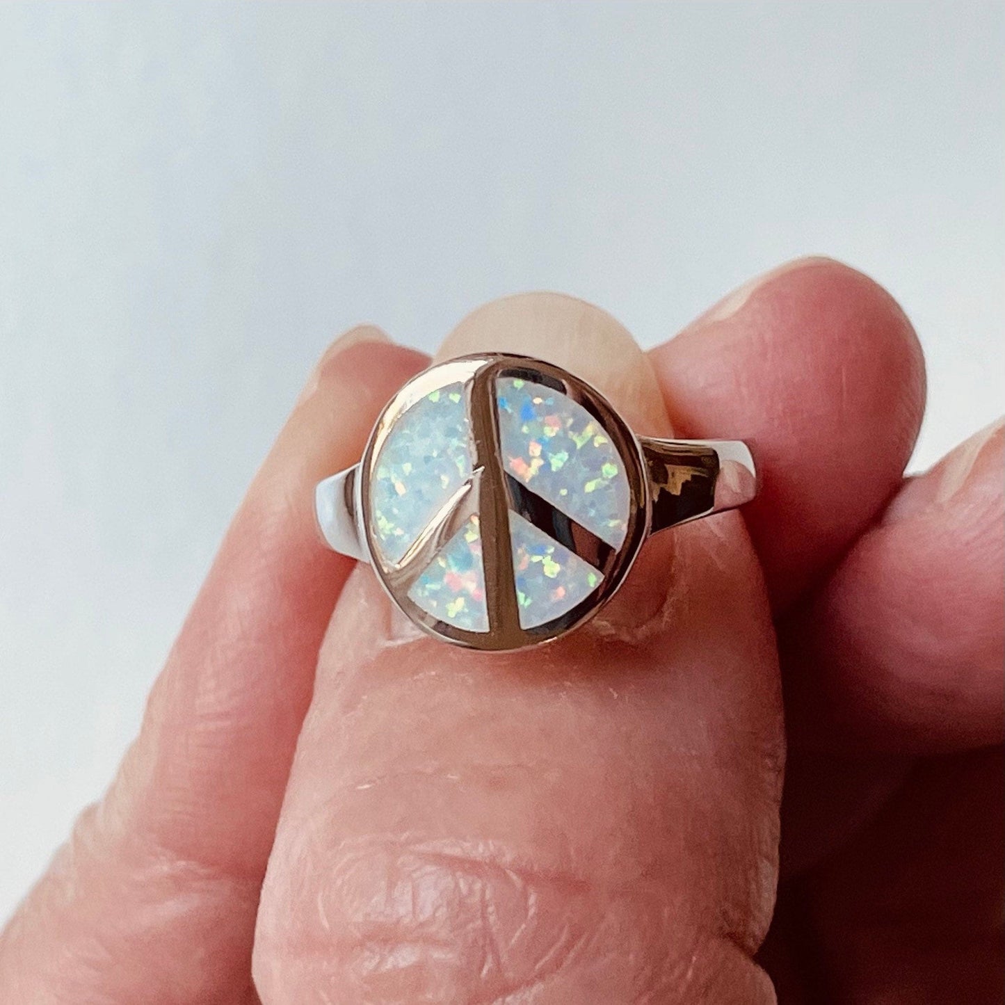 Fire Opal Peace Sign Ring: Sterling Silver Hippie Jewelry