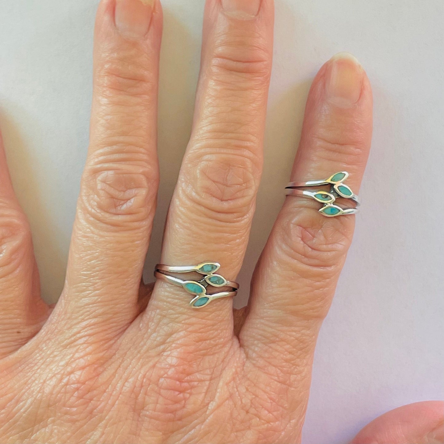 Sterling Silver Simulated Turquoise Leaf Ring: Boho Statement Jewelry