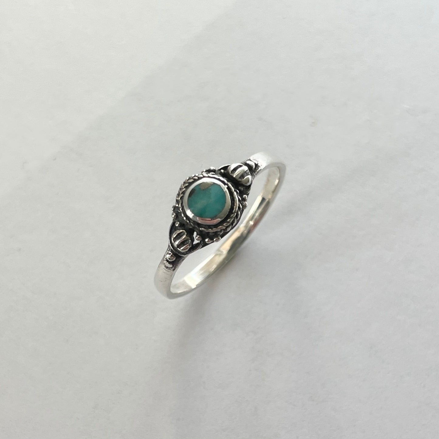 Sterling Silver Small Round Bali Genuine Turquoise Ring, Silver Ring, Boho Ring, Silver Ring, Dainty Ring, Turquoise Ring, Around Ring