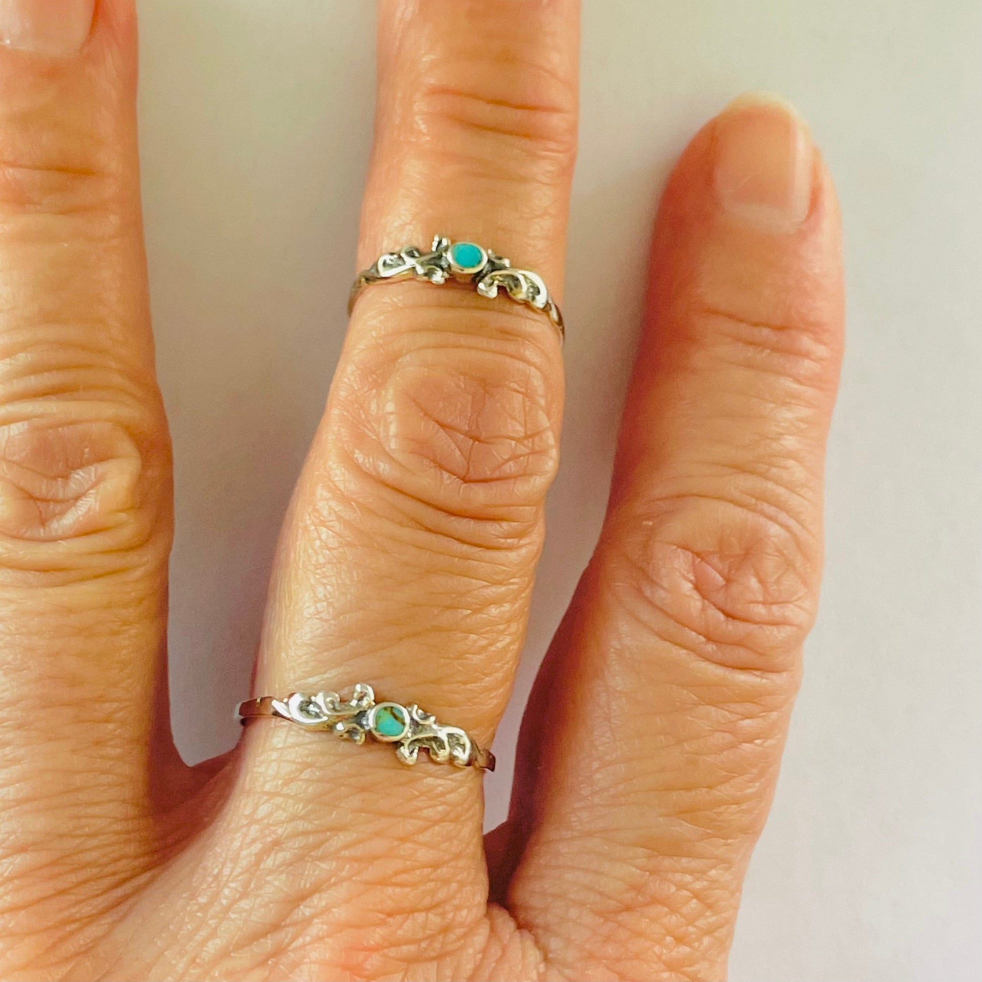 Sterling Silver Swirly Ring: Dainty Turquoise or Black Agate