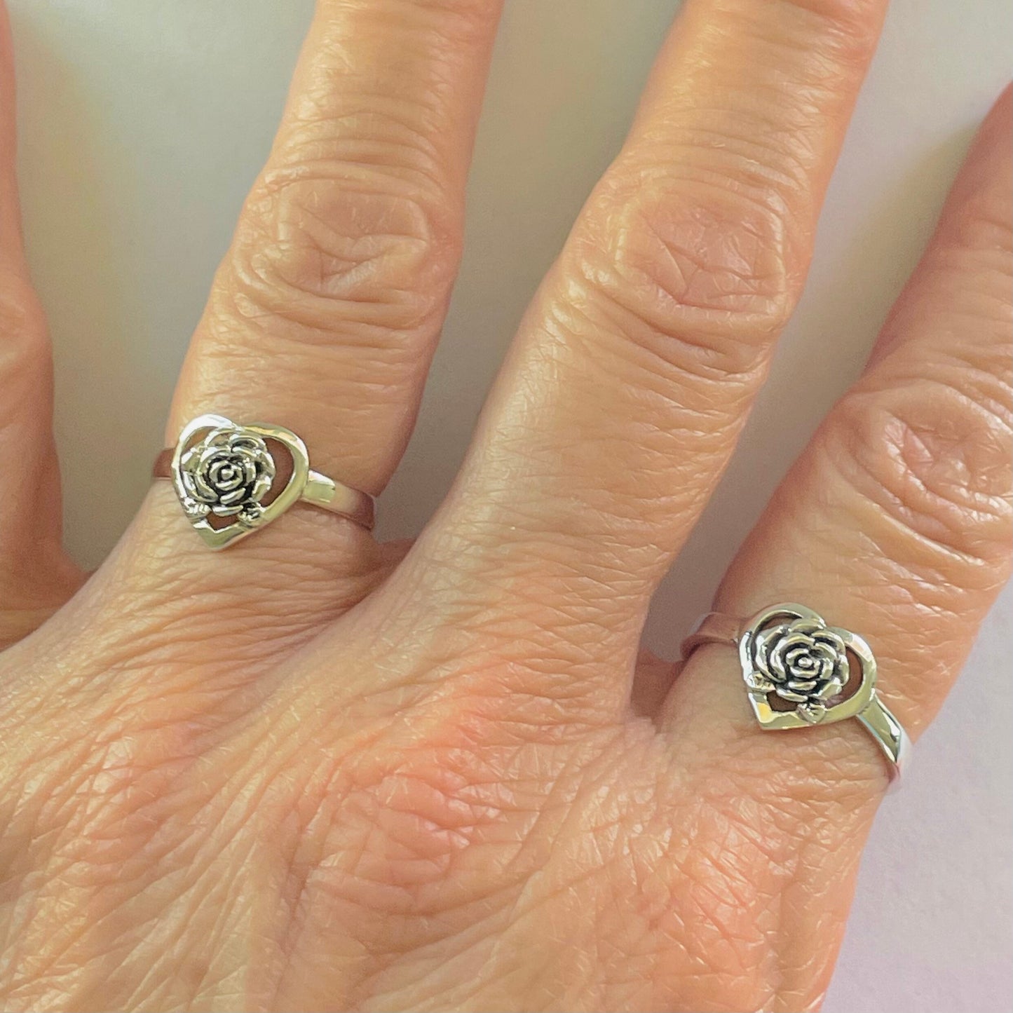 Oxidized Sterling Silver Rose Heart Ring: Boho Flower Jewelry