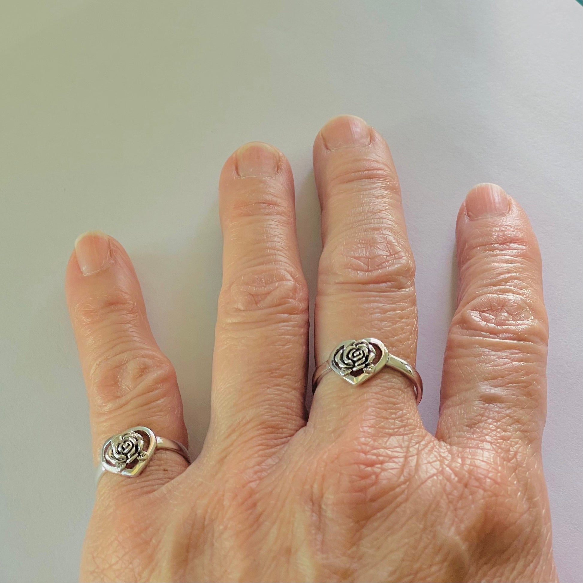 Oxidized Sterling Silver Rose Heart Ring: Boho Flower Jewelry