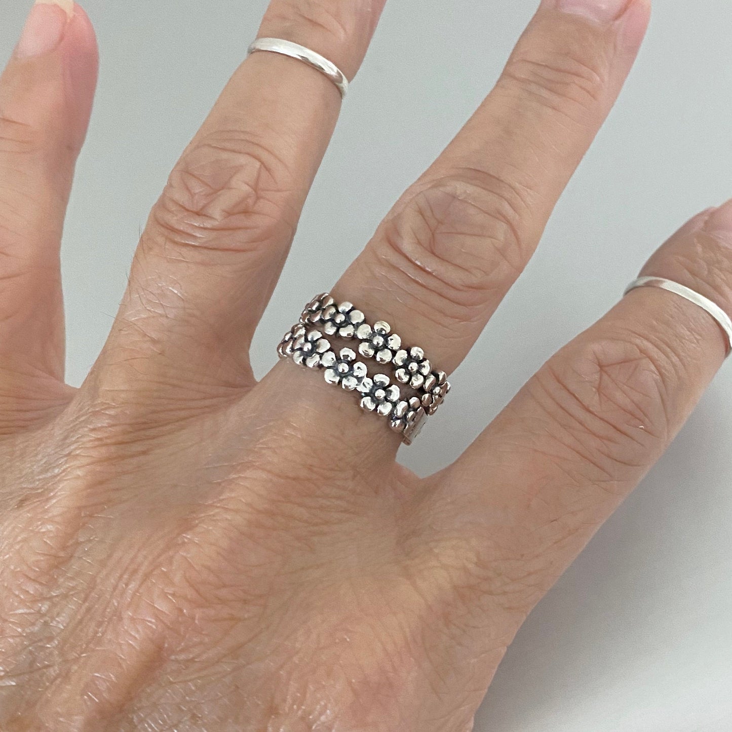 Forget Me Not Flower Sterling Silver Ring: Hawaii Wedding Band