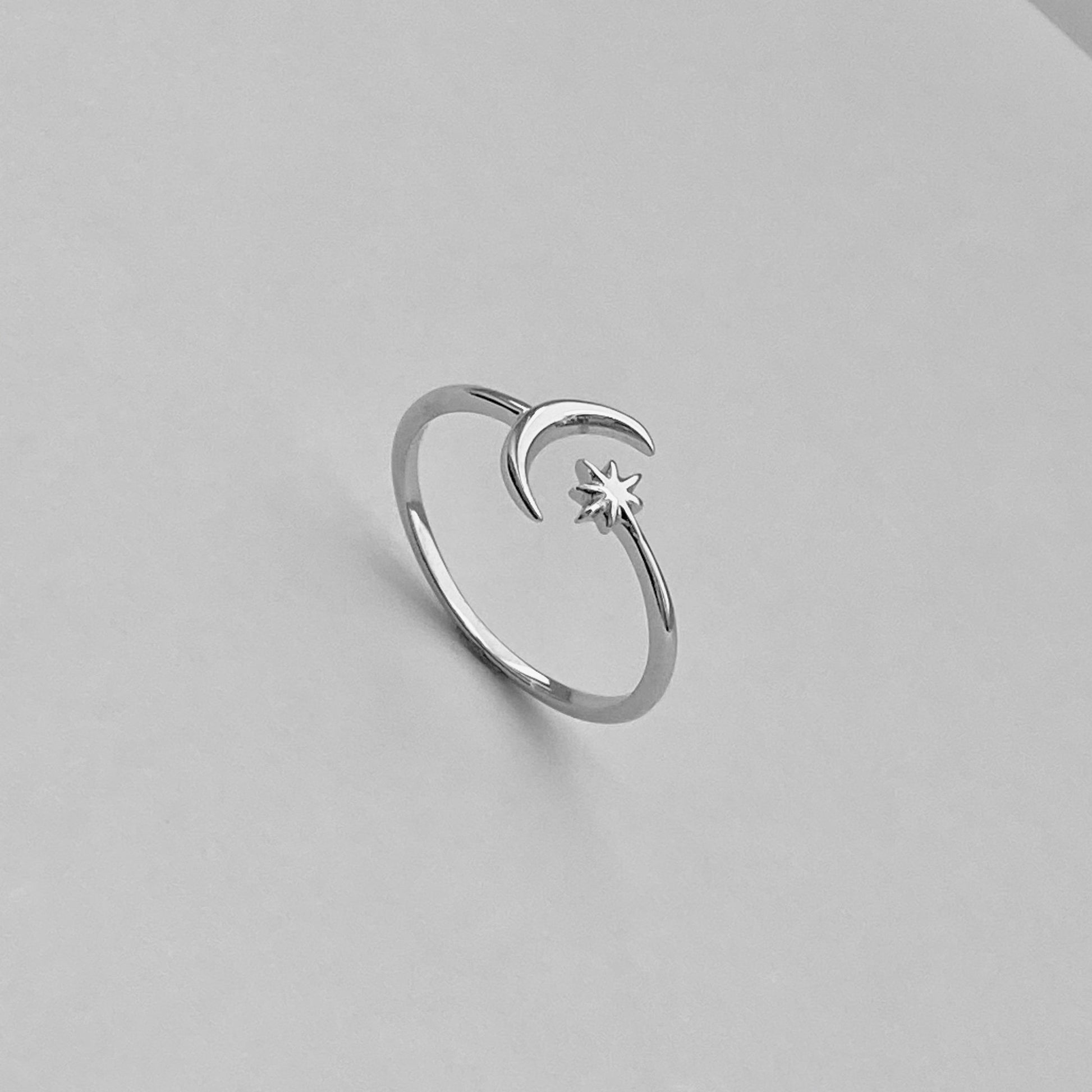 Sterling Silver Star and Moon Ring, Crescent Moon Ring, Twinkle Star Ring, Toe Ring, Dainty Ring, Moon Ring, Promise Toe Ring, Silver Ring.