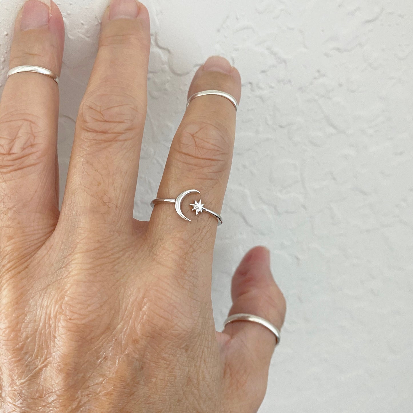 Sterling Silver Star and Moon Ring: Celestial Jewelry