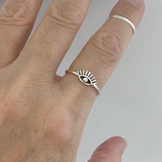 Sterling Silver Eye Ring: Dainty Boho Protector Ring
