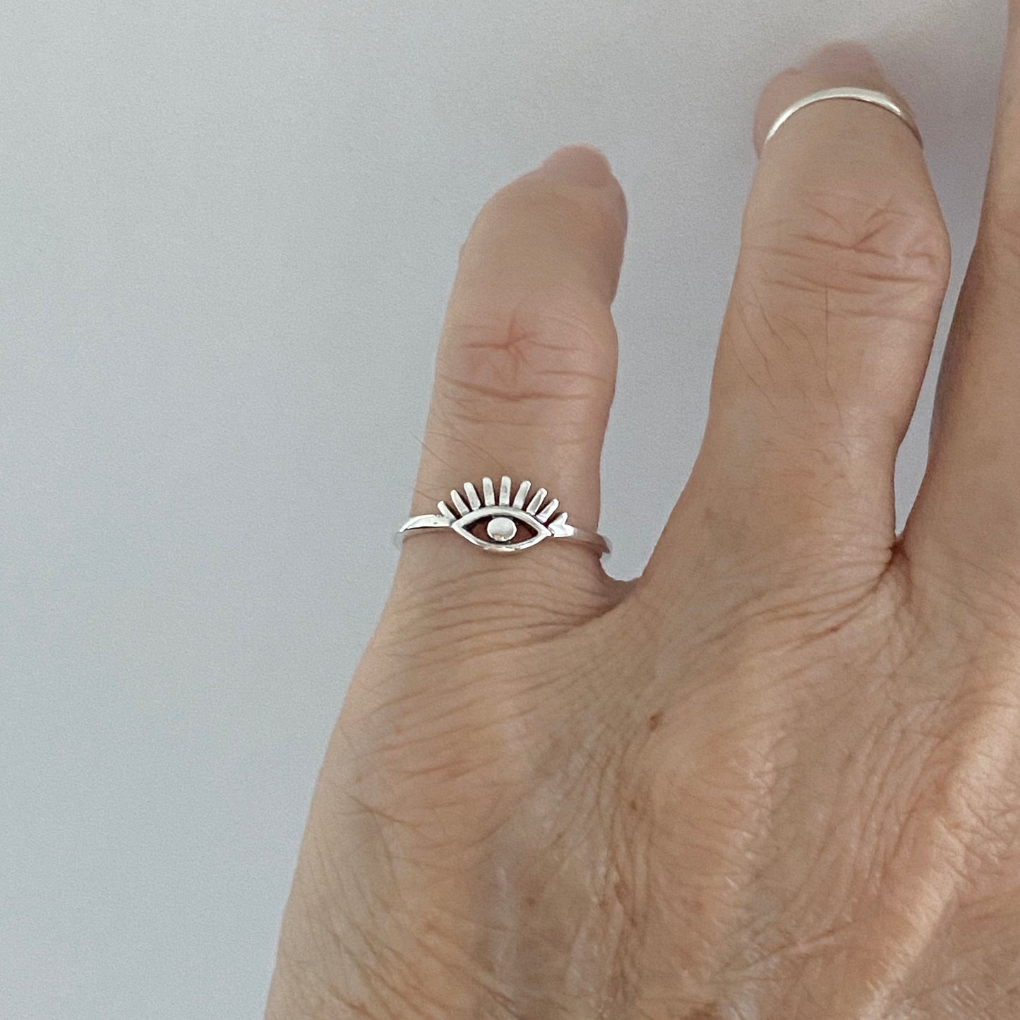 Sterling Silver Eye Ring: Dainty Boho Protector Ring