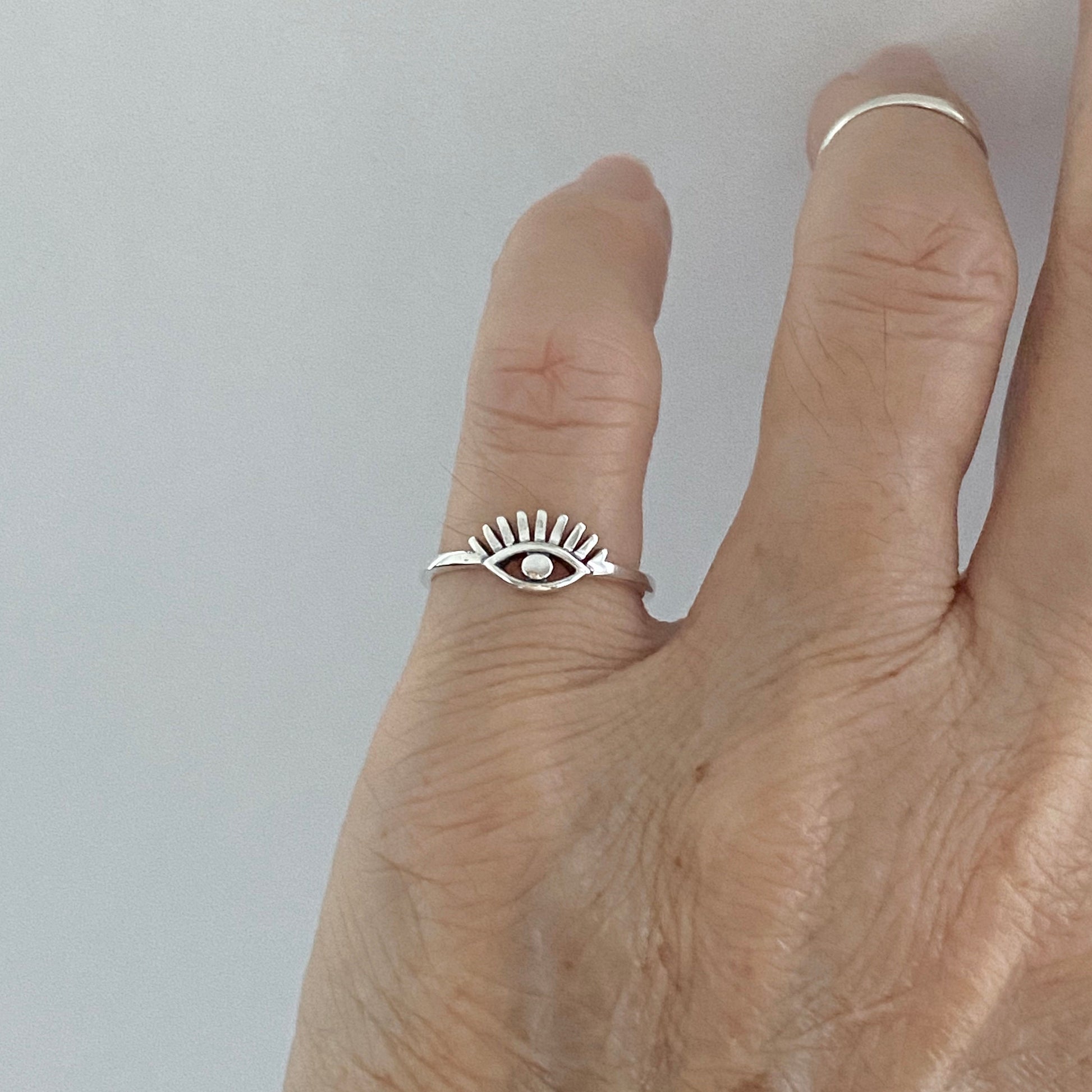 Sterling Silver Eye Ring: Dainty Boho Protector Ring