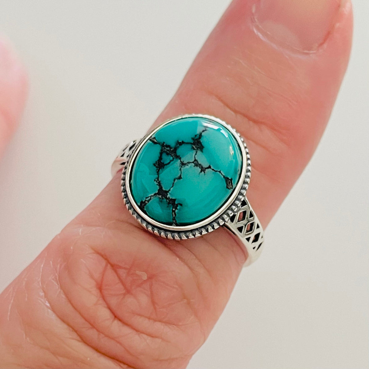 Sterling Silver Raw Turquoise Ring: Boho Promise Statement Ring