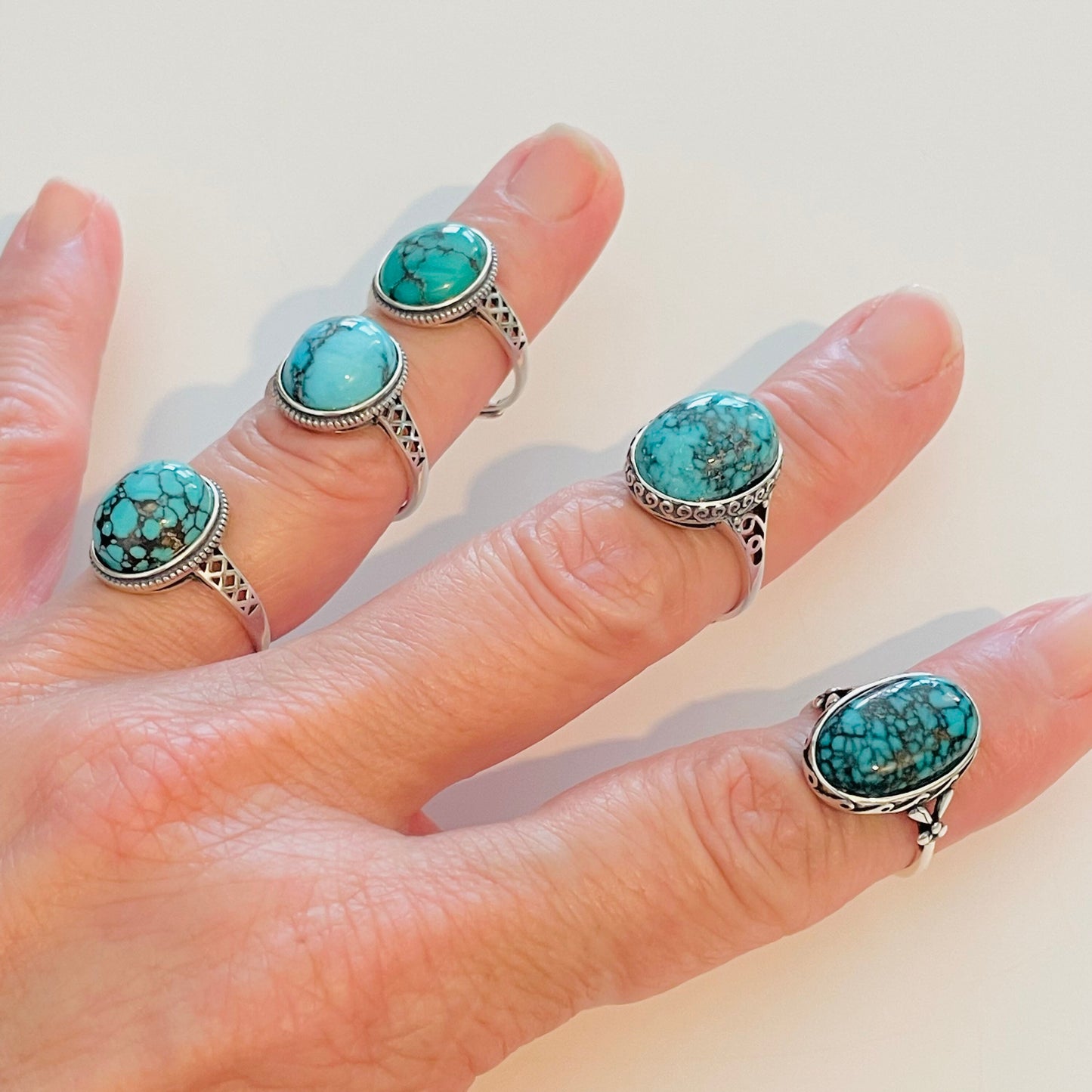 Sterling Silver Turquoise Ring Different Side Patterns / Styles, Promise Ring, Boho Ring, Statement Ring, Bail Style, Silver Turquoise Ring.