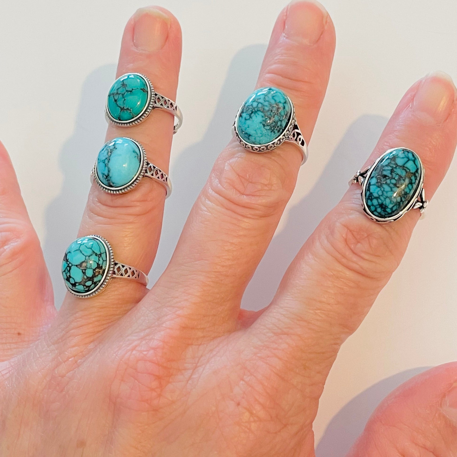 Sterling Silver Turquoise Ring Different Side Patterns / Styles, Promise Ring, Boho Ring, Statement Ring, Bail Style, Silver Turquoise Ring.