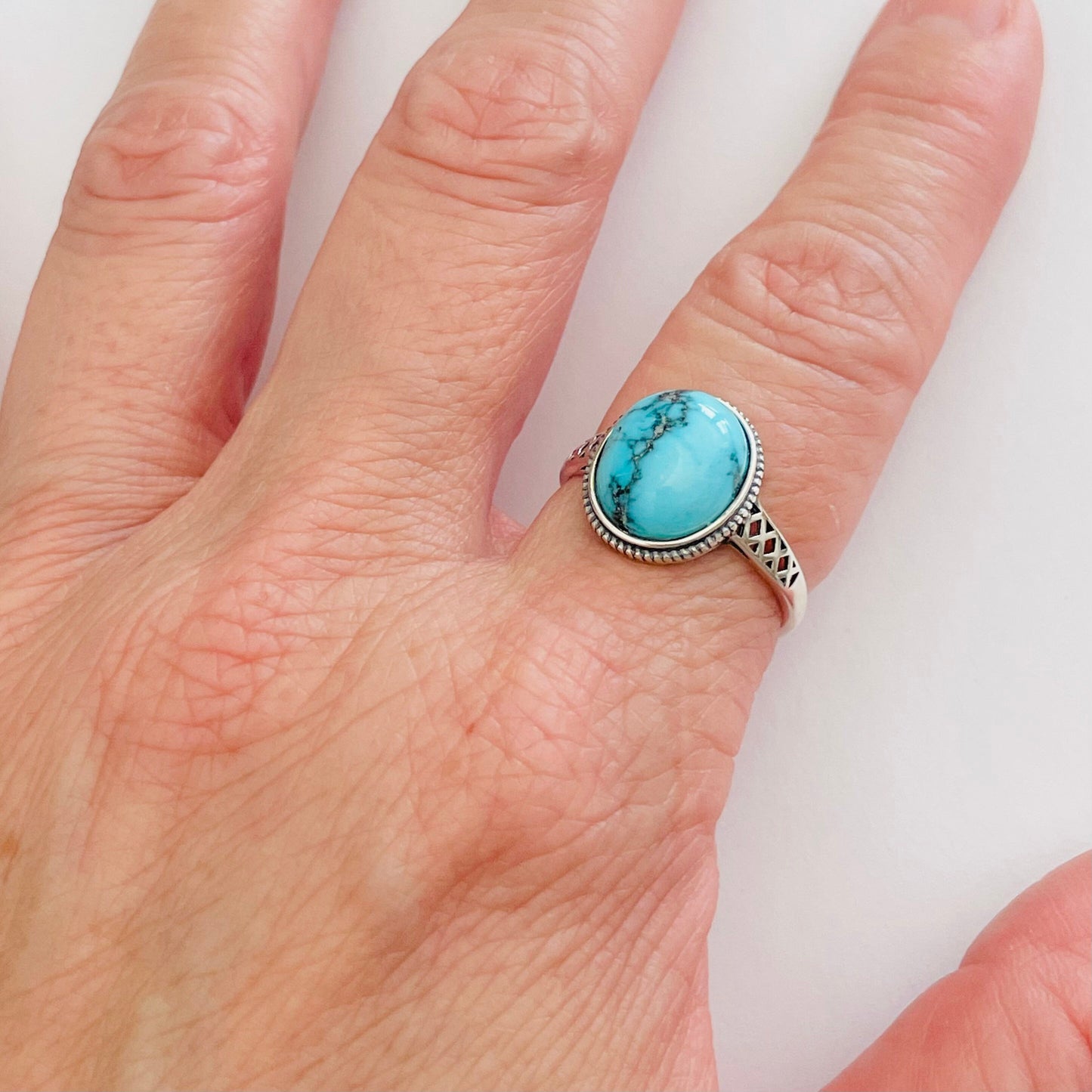 Sterling Silver Turquoise Ring Different Side Patterns / Styles, Promise Ring, Boho Ring, Statement Ring, Bail Style, Silver Turquoise Ring.