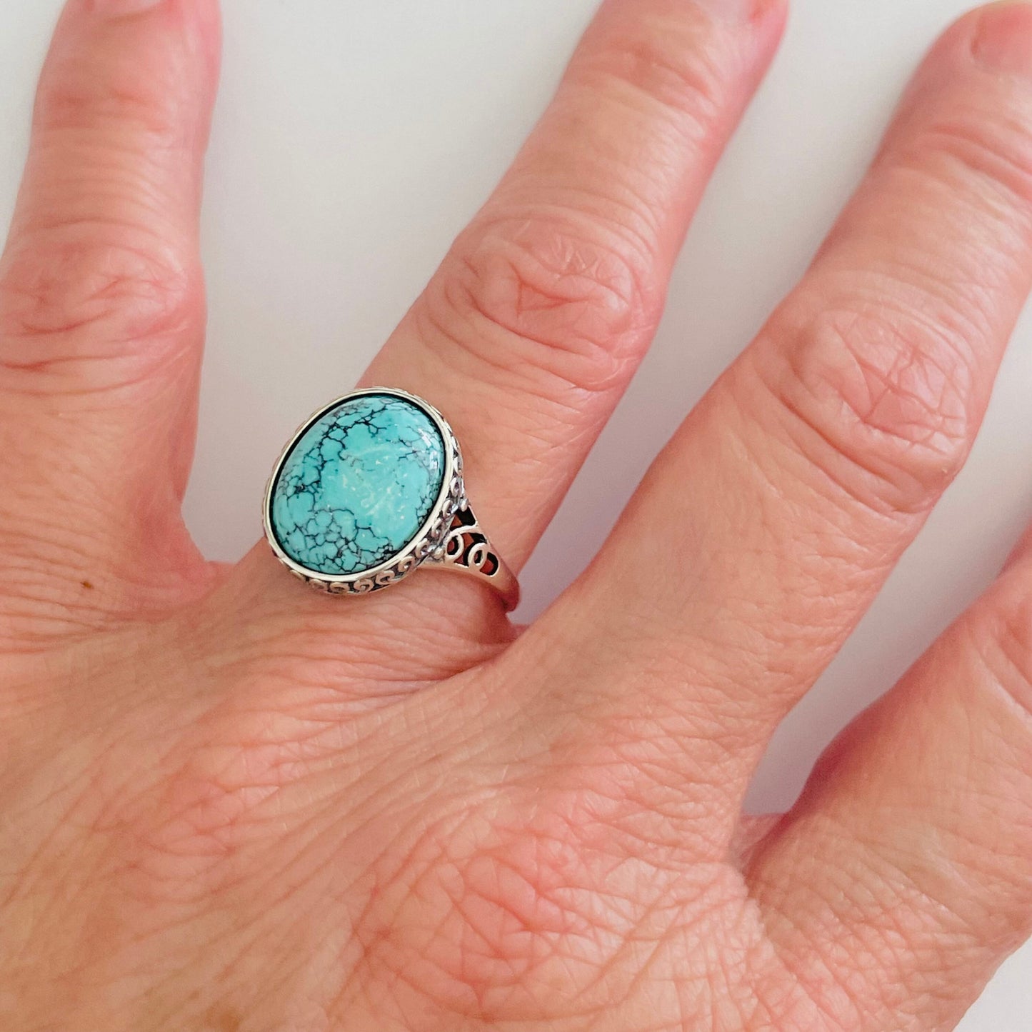 Sterling Silver Turquoise Ring Different Side Patterns / Styles, Promise Ring, Boho Ring, Statement Ring, Bail Style, Silver Turquoise Ring.