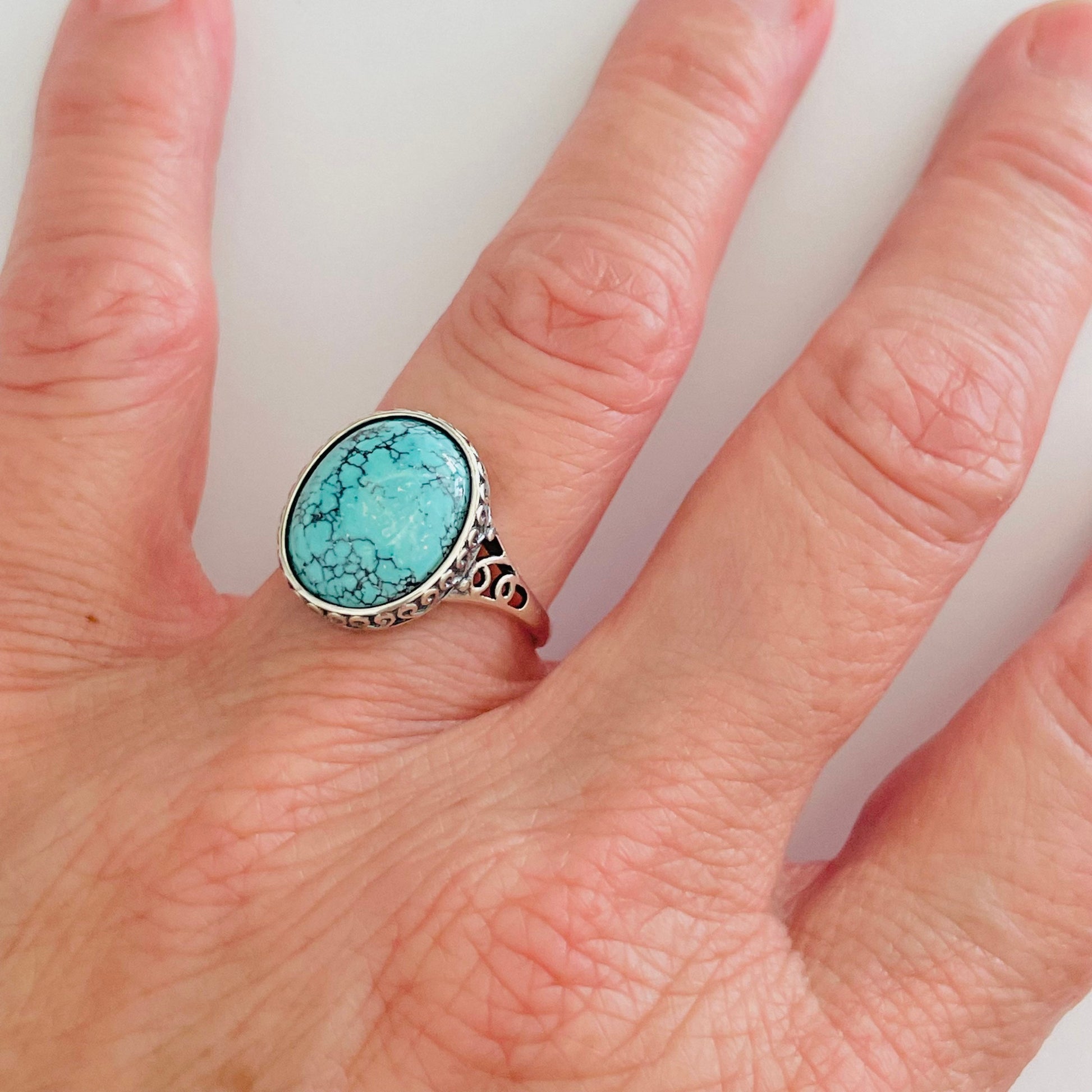 Sterling Silver Raw Turquoise Ring: Boho Promise Statement Ring