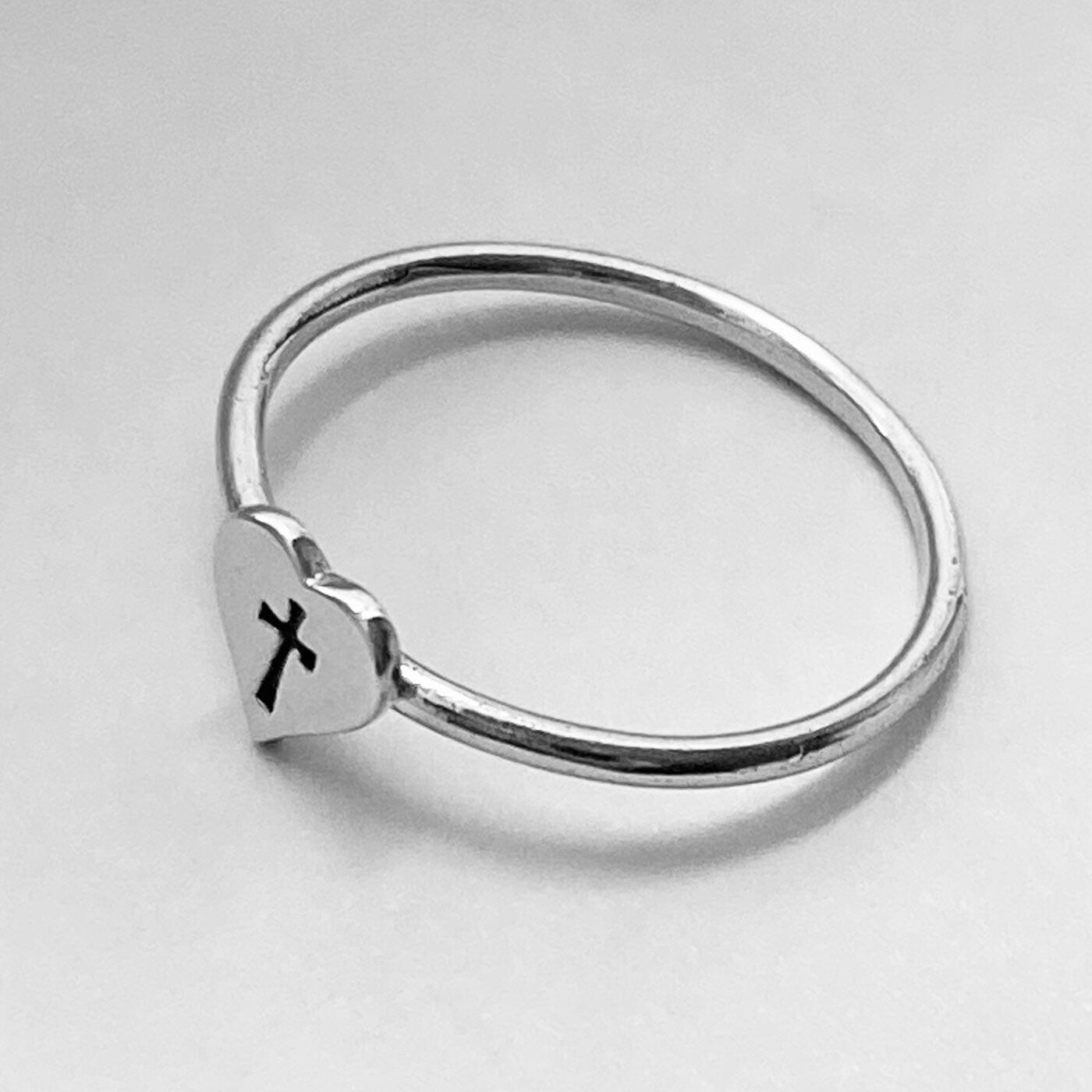 Sterling Silver Dainty Heart Cross Ring, Silver Heart Ring, Love Ring, Dainty Ring, Silver Cross Ring, Statement Ring, Religious Heart Ring