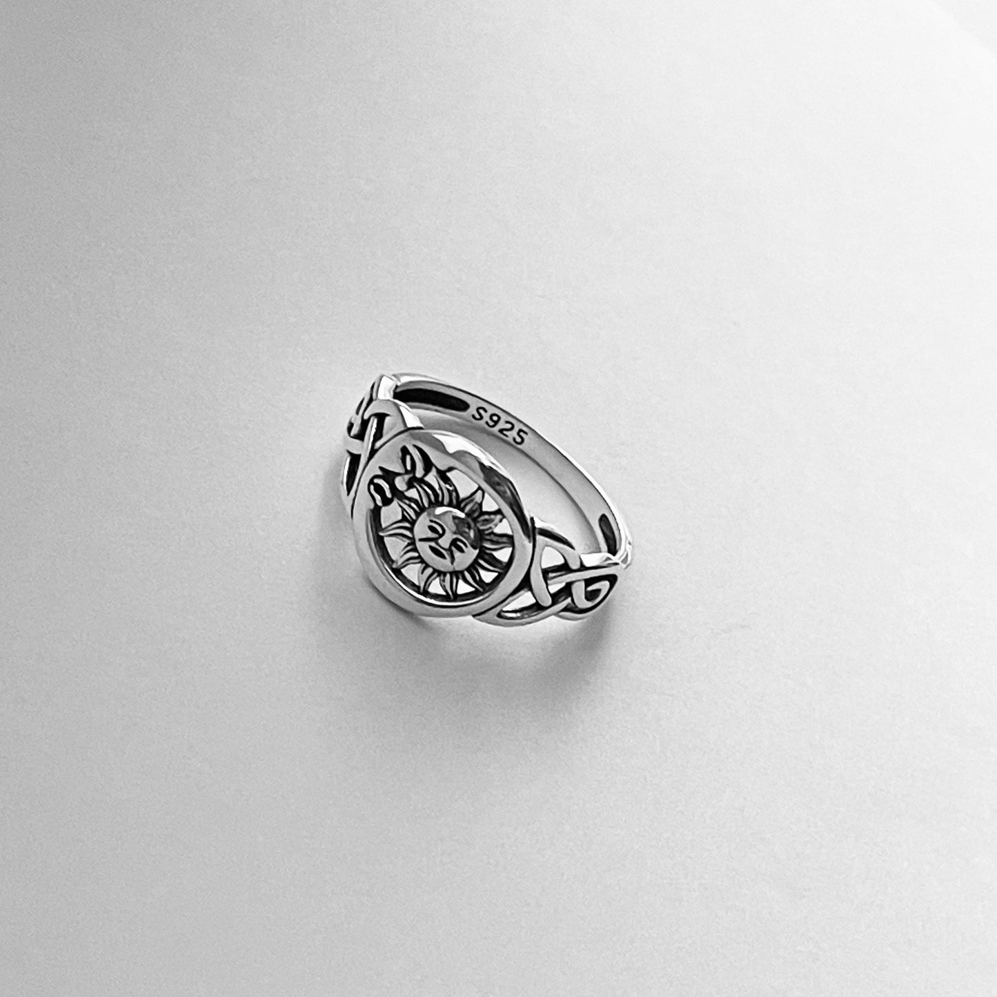 Unisex Sterling Silver Sun and Moon Celtic Ring