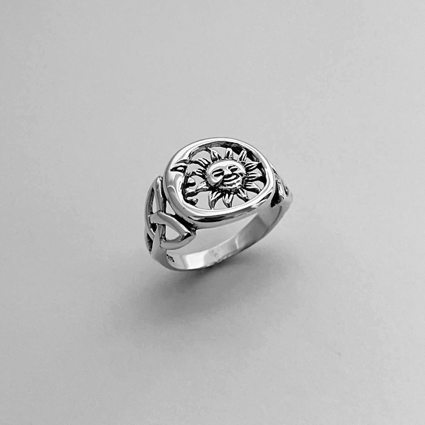 Sterling Silver Sun and Moon Ring: Celtic Unisex Statement Ring