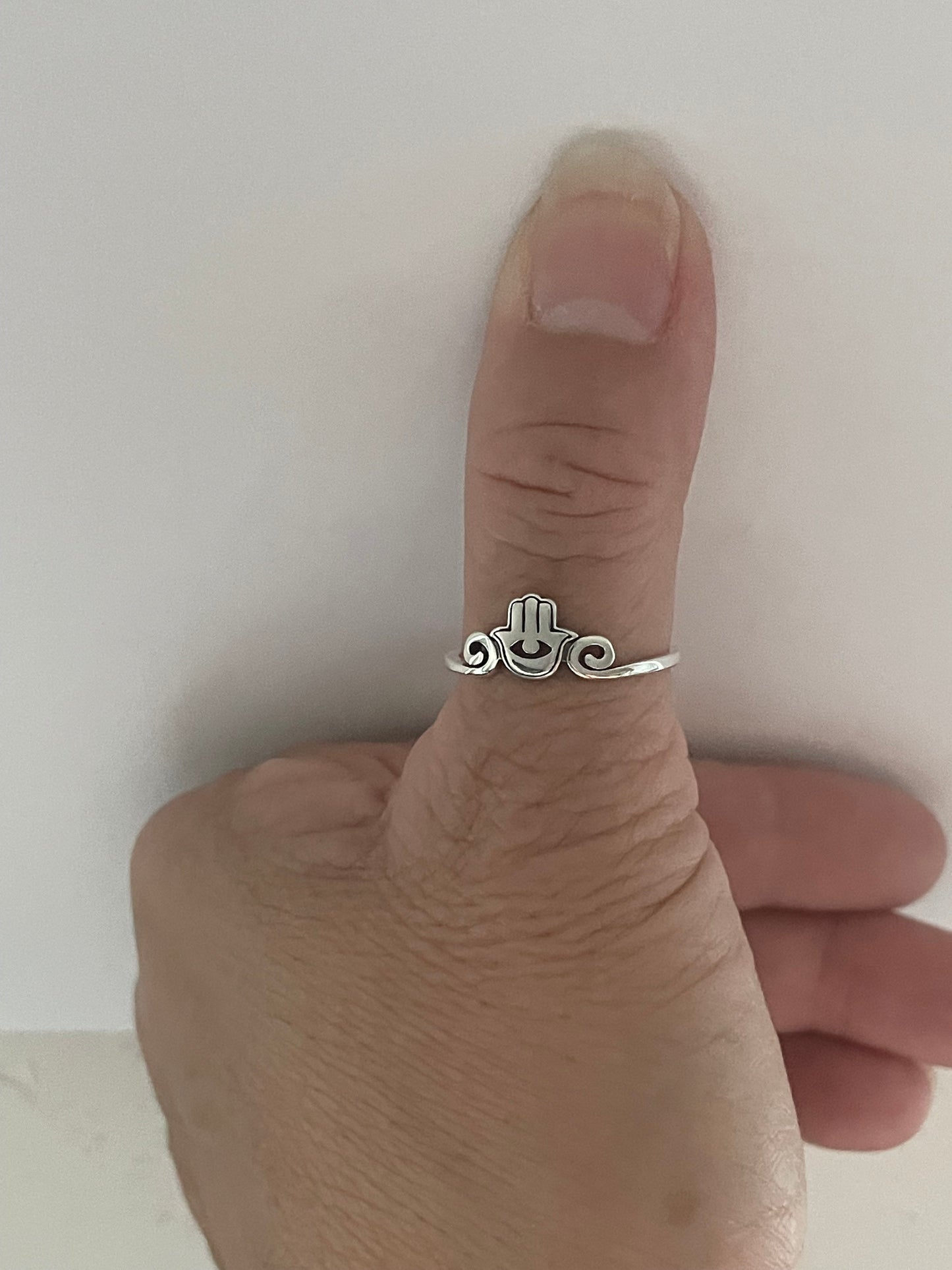 Sterling Silver Hamsa Hand Ring - Hamsa Ring - Evil Eye Ring - Protective Ring