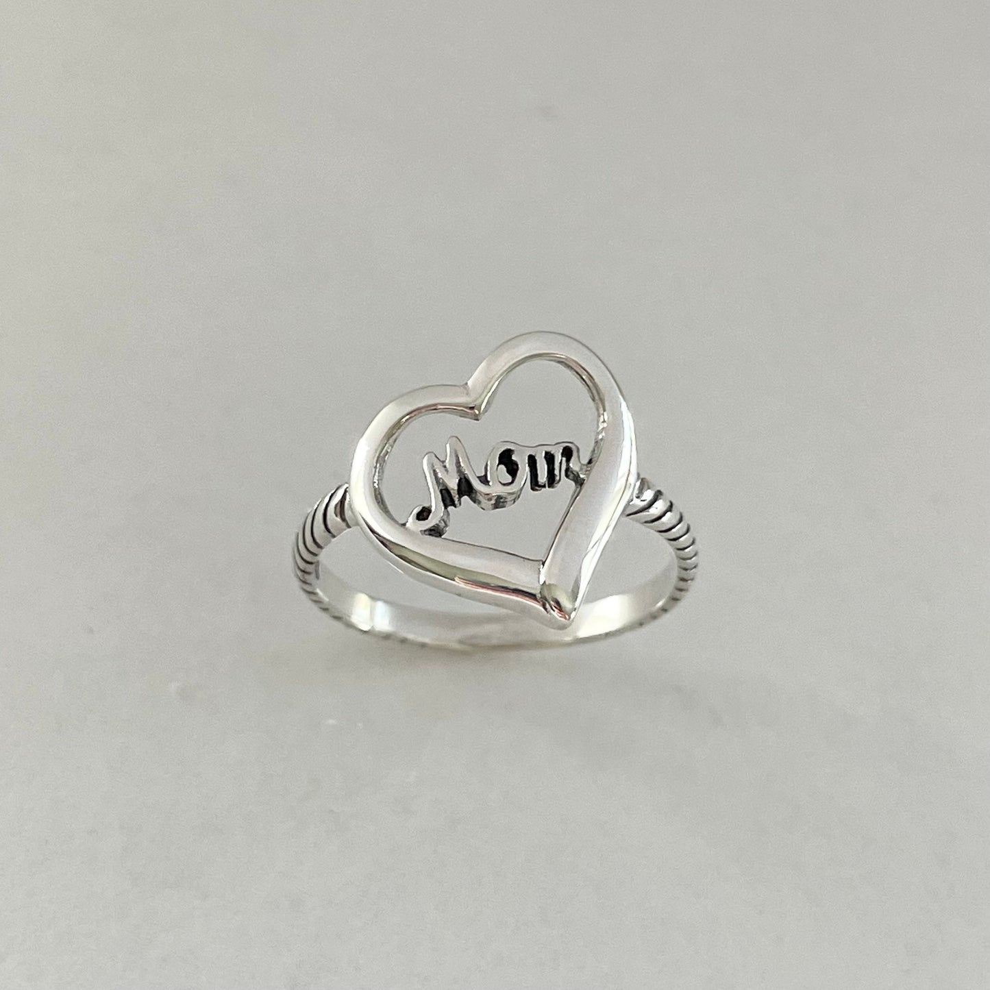 Oxidized Sterling Silver Mom Heart Ring: Mother's Love Promise