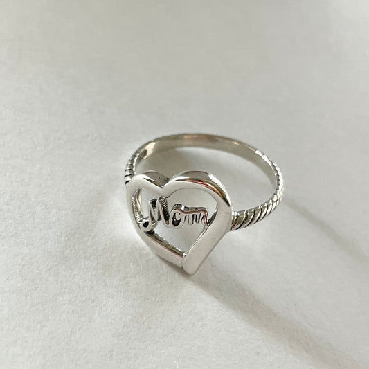 Oxidized Sterling Silver Mom Heart Ring: Mother's Love Promise