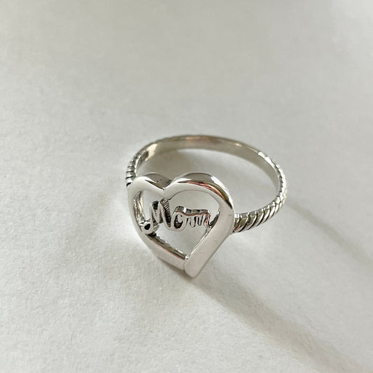 Oxidized Sterling Silver Mom Heart Ring: Mother's Love Promise